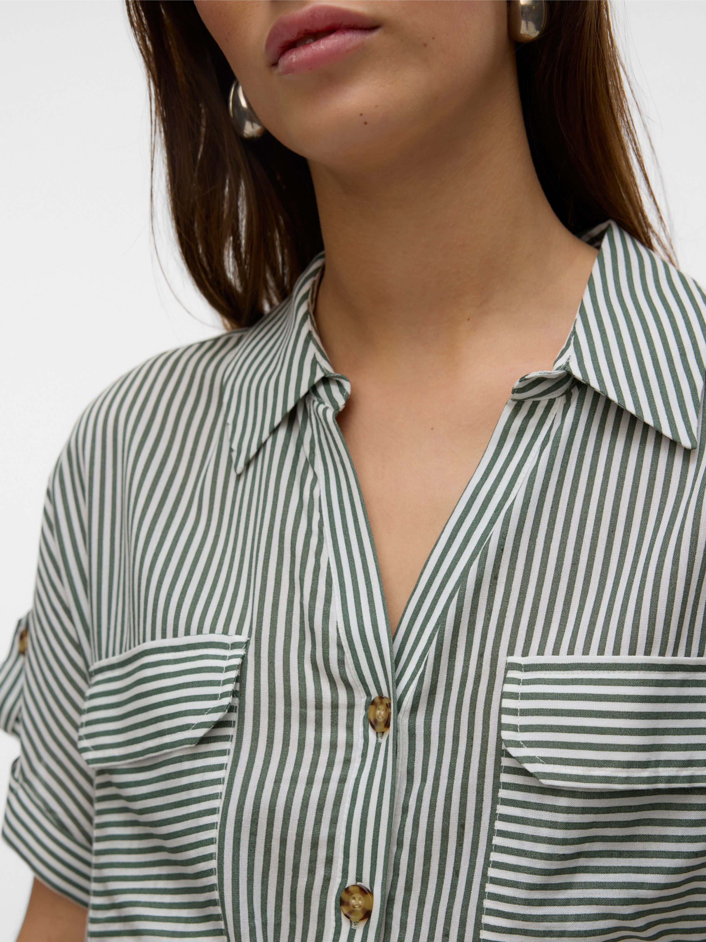 VERO MODA Dolga srajca 'VMBumpy' temno zelena / bela