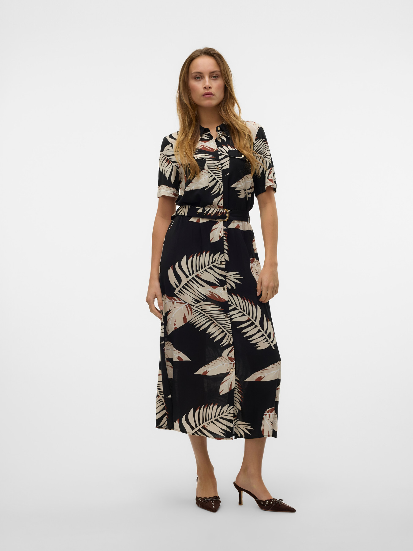 VERO MODA Dolga srajca 'VMEASY' bež / rjava / črna / bela