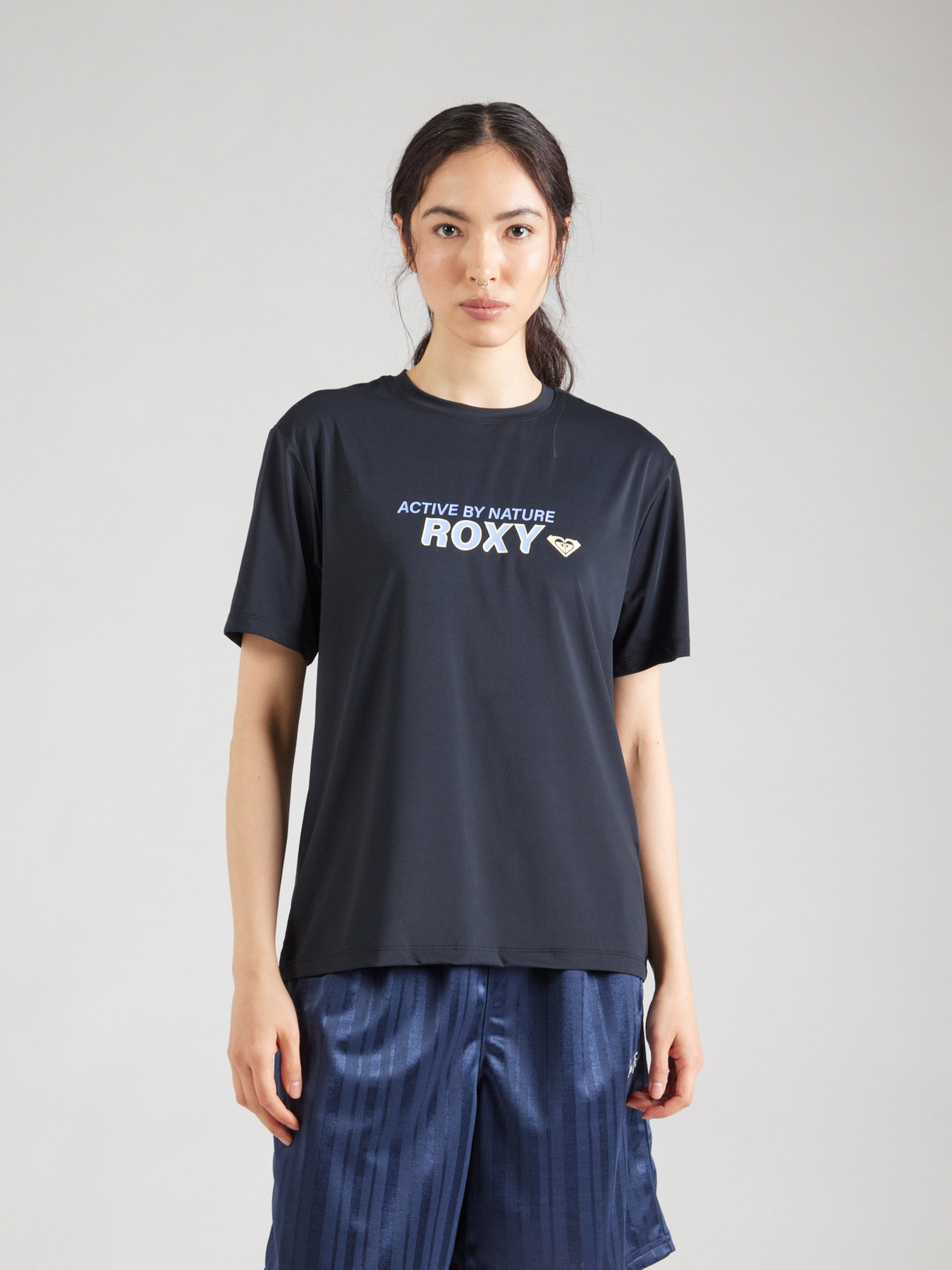 ROXY Majica 'Boundless Spirit' svetlo modra / pastelno rumena / črna