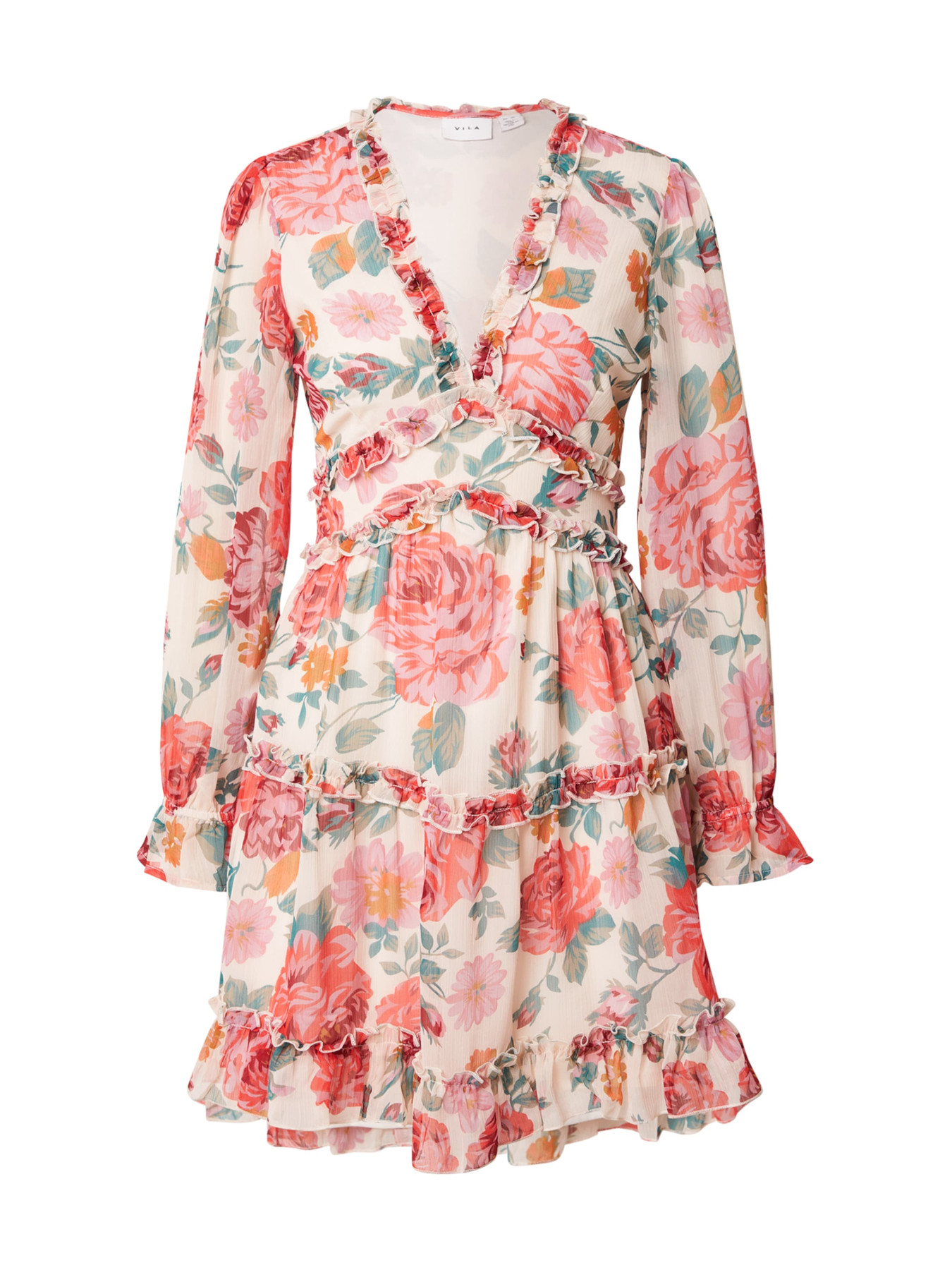 VILA Obleka 'VIEmsa' jelka / mandarina / svetlo rdeča / bela