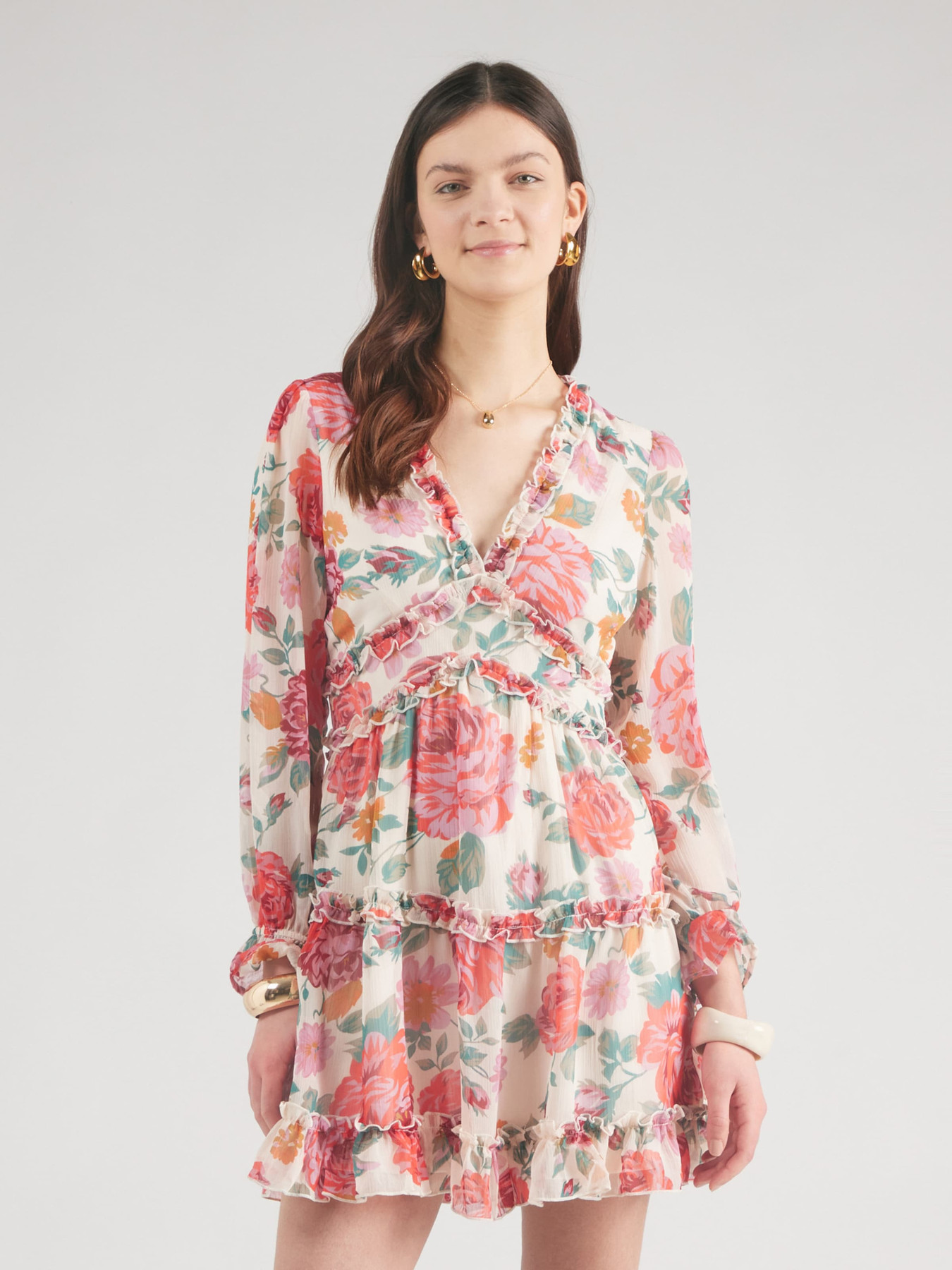 VILA Obleka 'VIEmsa' jelka / mandarina / svetlo rdeča / bela