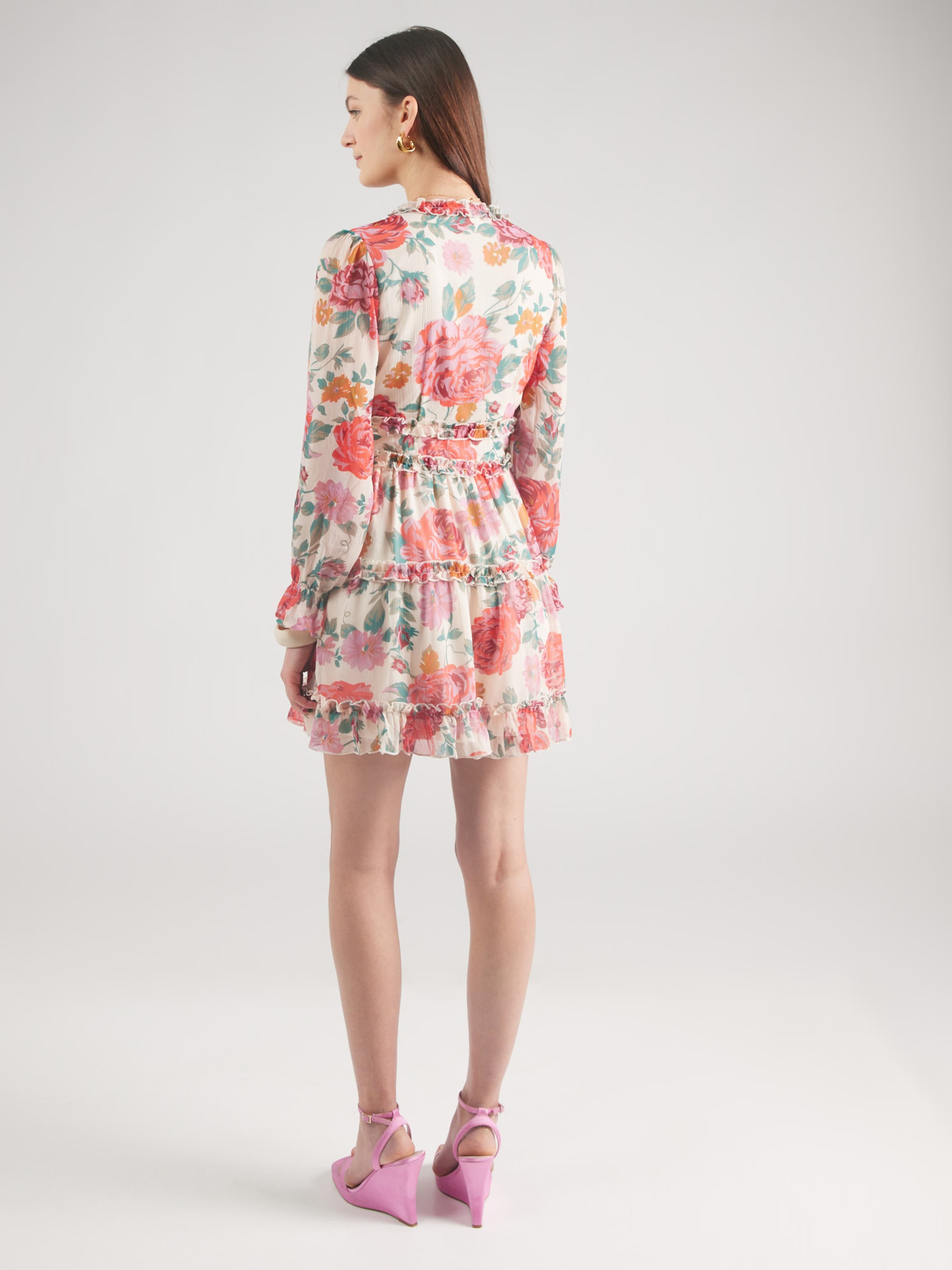 VILA Obleka 'VIEmsa' jelka / mandarina / svetlo rdeča / bela