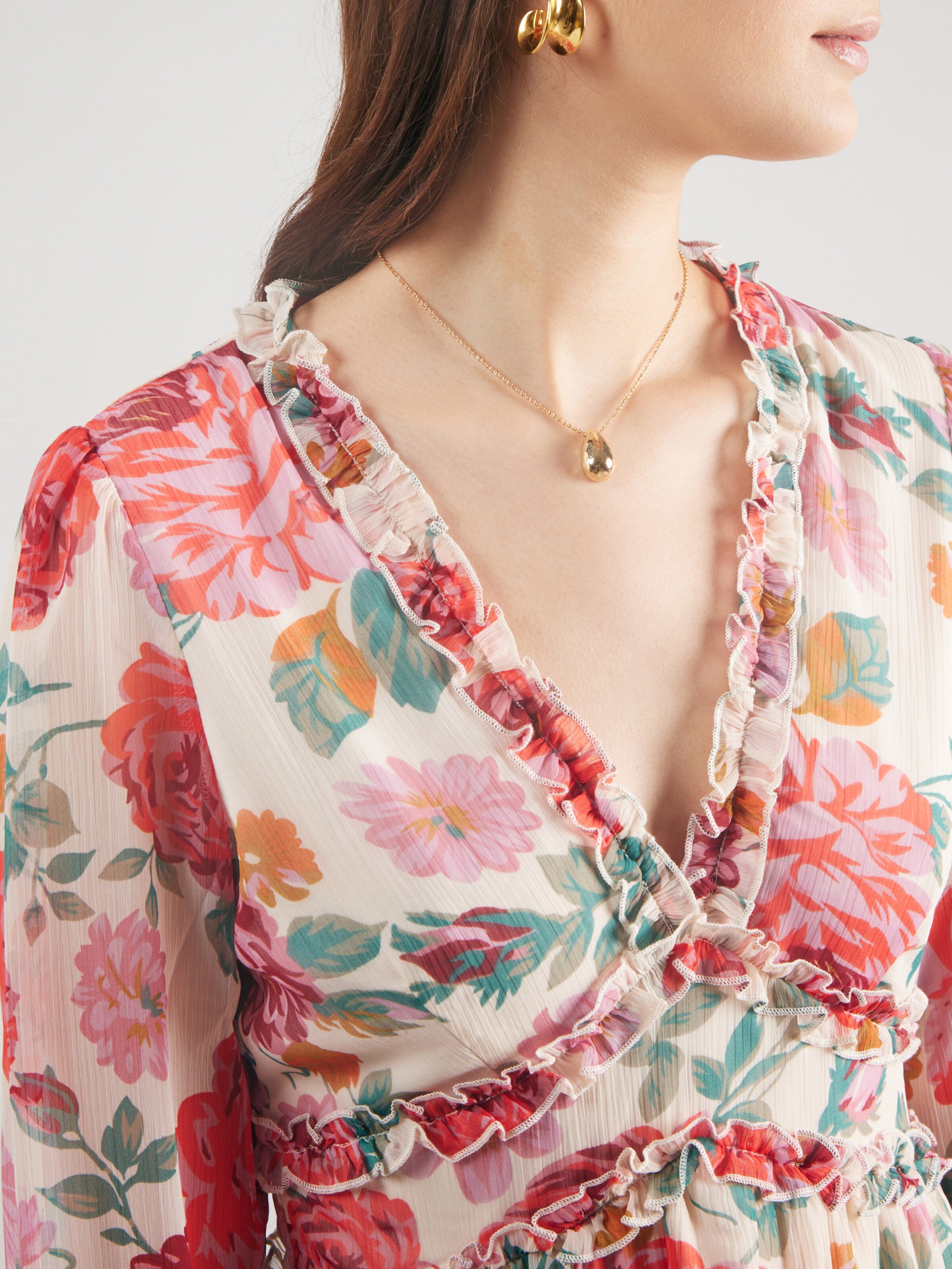 VILA Obleka 'VIEmsa' jelka / mandarina / svetlo rdeča / bela