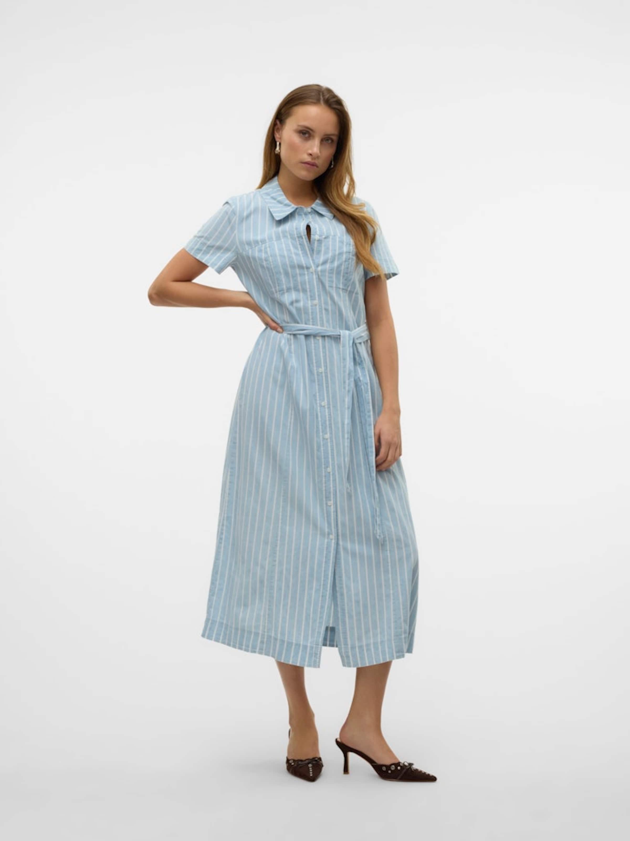 VERO MODA Dolga srajca 'VMVIO' moder denim / bela