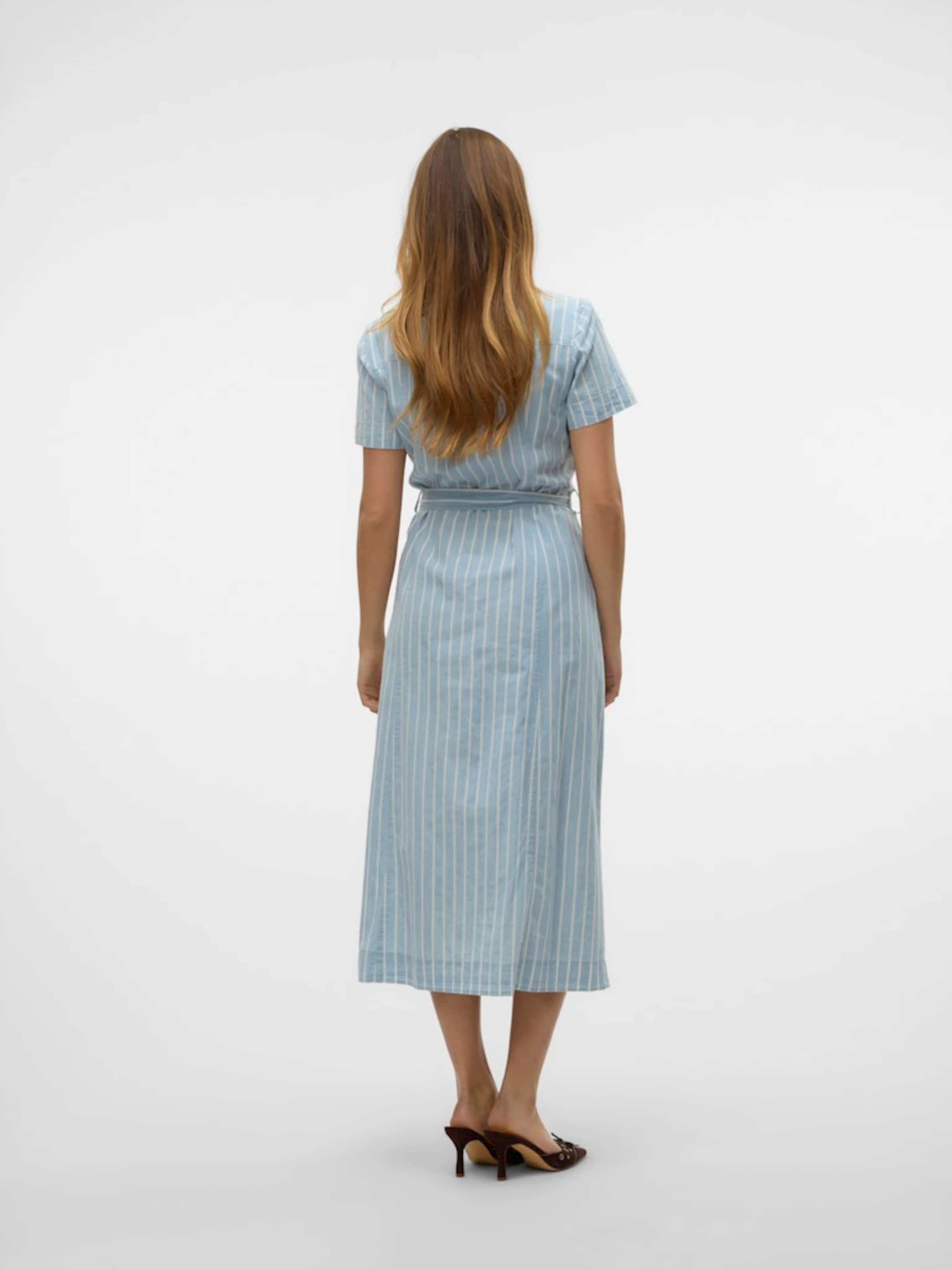 VERO MODA Dolga srajca 'VMVIO' moder denim / bela