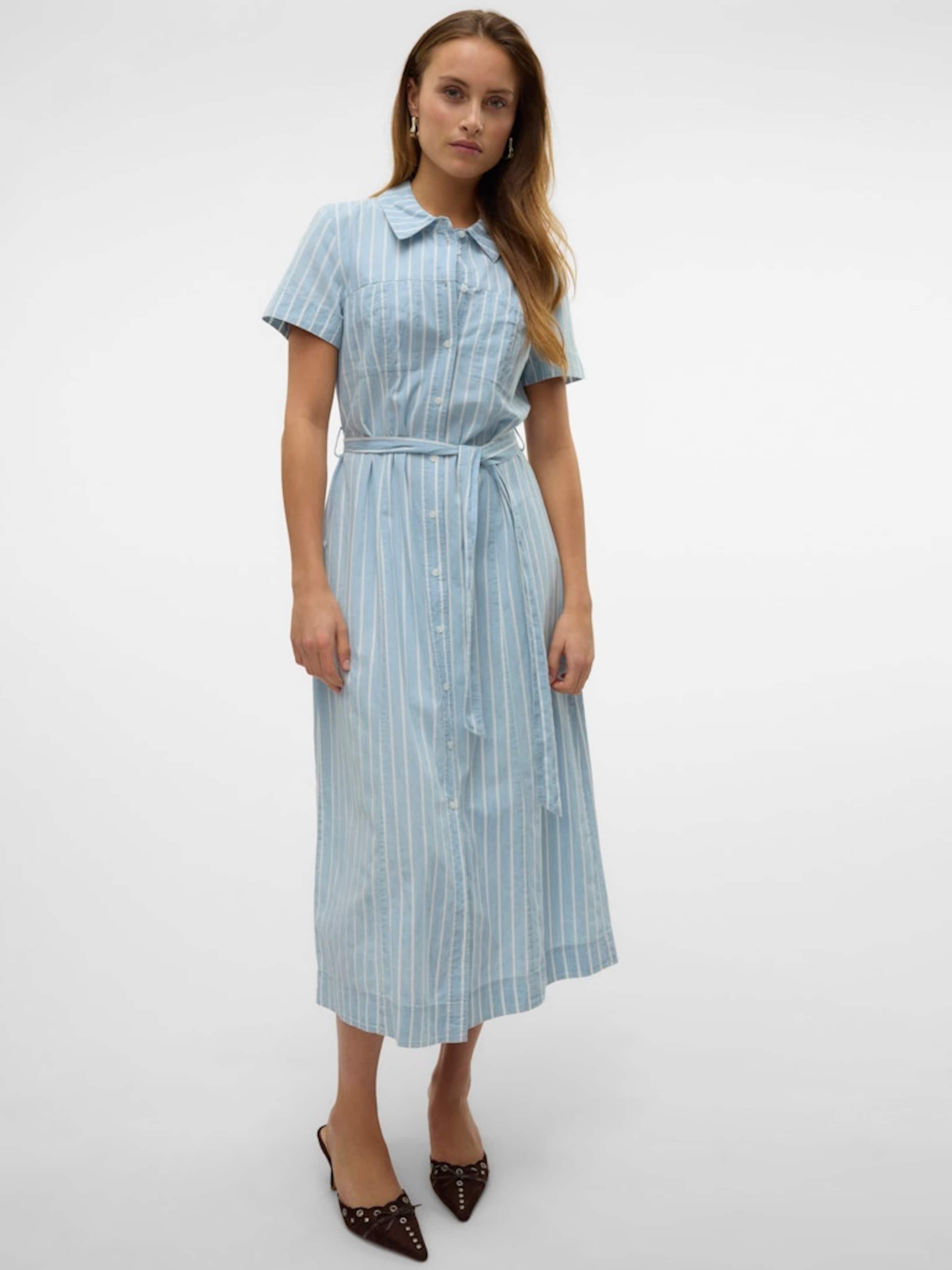 VERO MODA Dolga srajca 'VMVIO' moder denim / bela