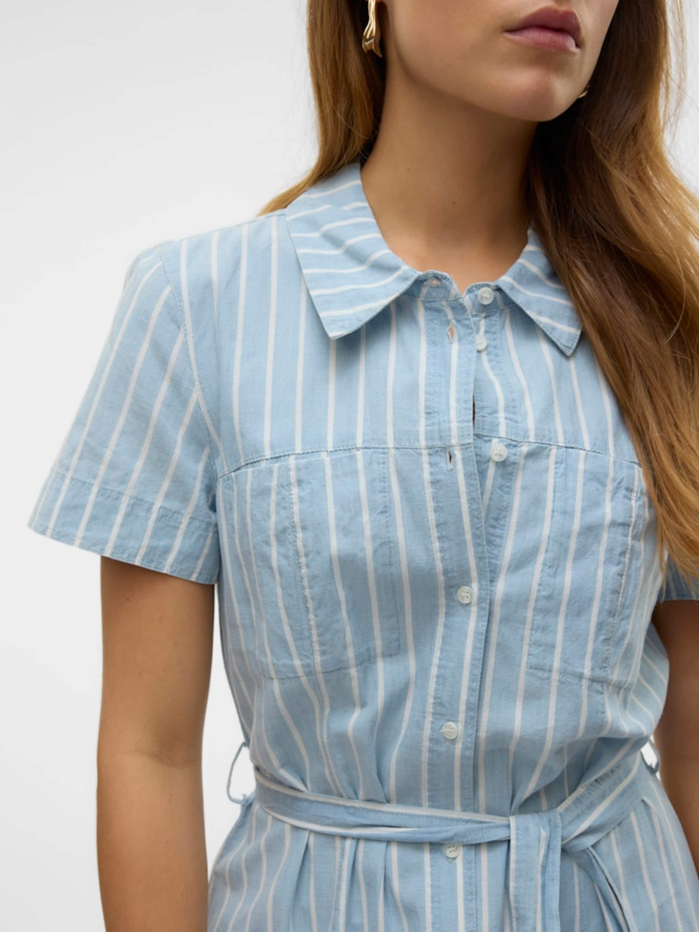 VERO MODA Dolga srajca 'VMVIO' moder denim / bela