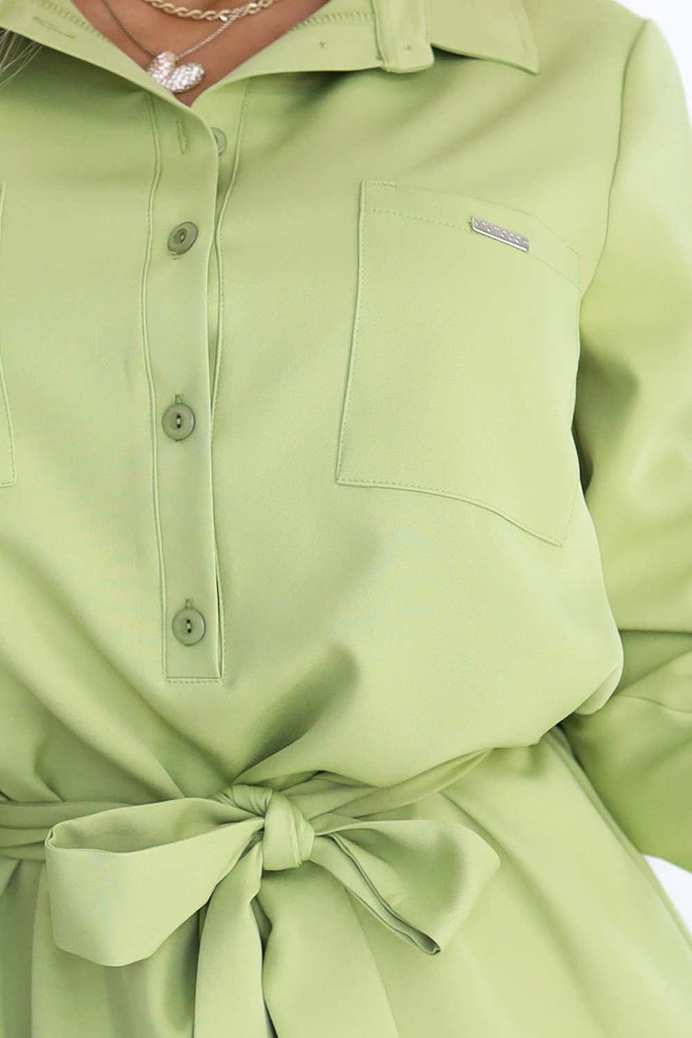 NUMOCO 284-3 CAMILLE Shirt dress with pockets and ties - olive color