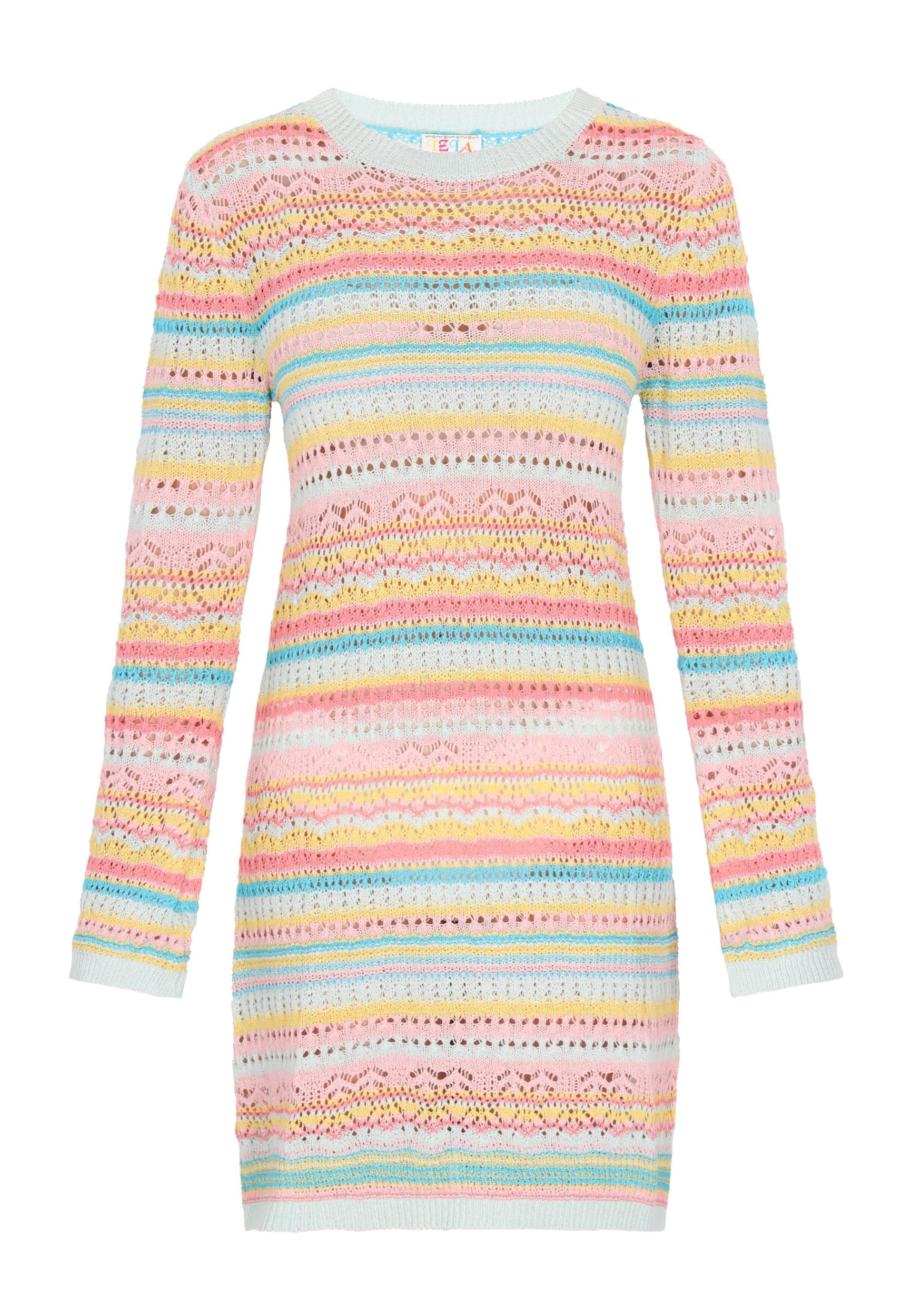 IZIA Pletena obleka 'Festival' turkizna / svetlo oranžna / rosé / bela