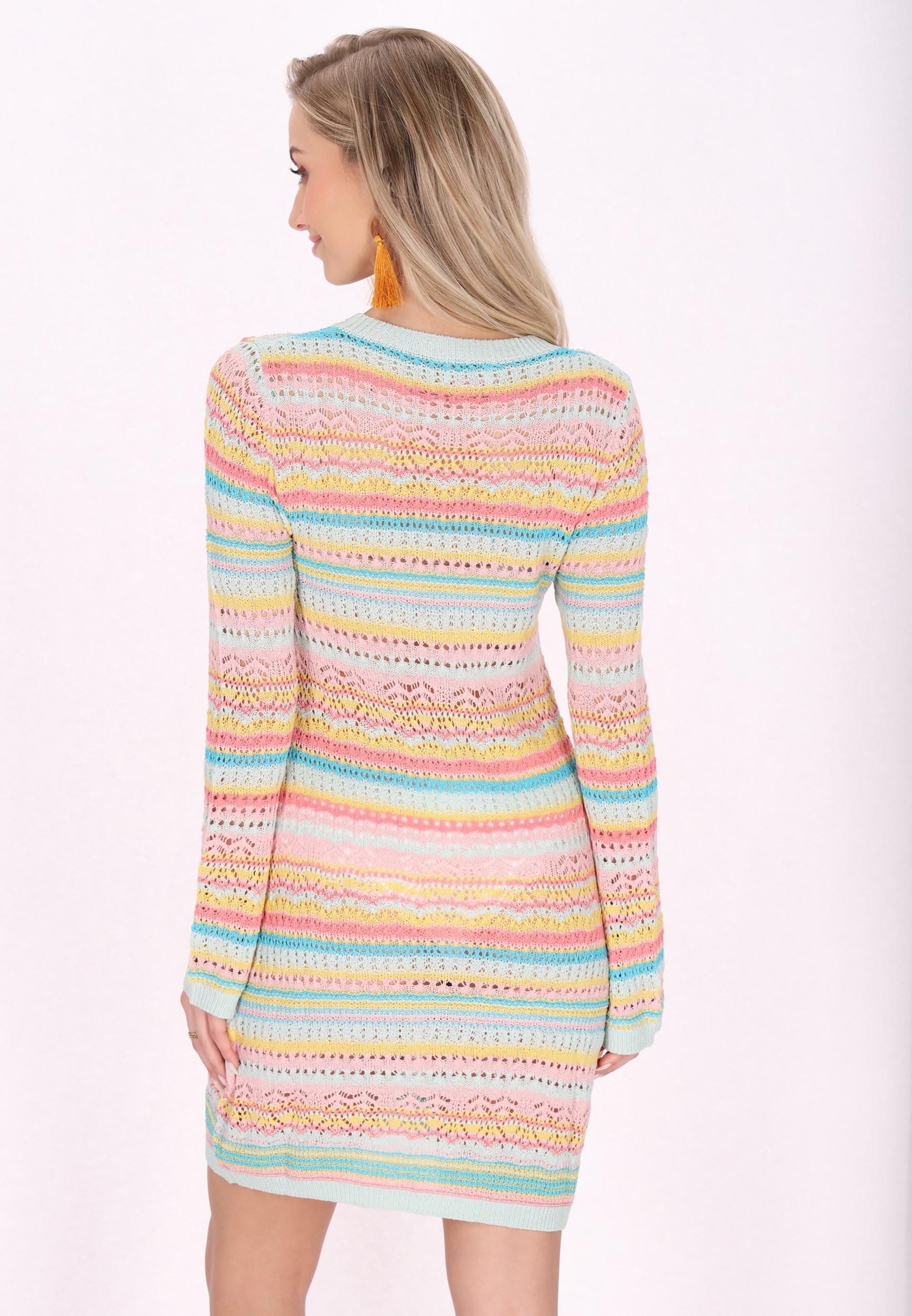 IZIA Pletena obleka 'Festival' turkizna / svetlo oranžna / rosé / bela