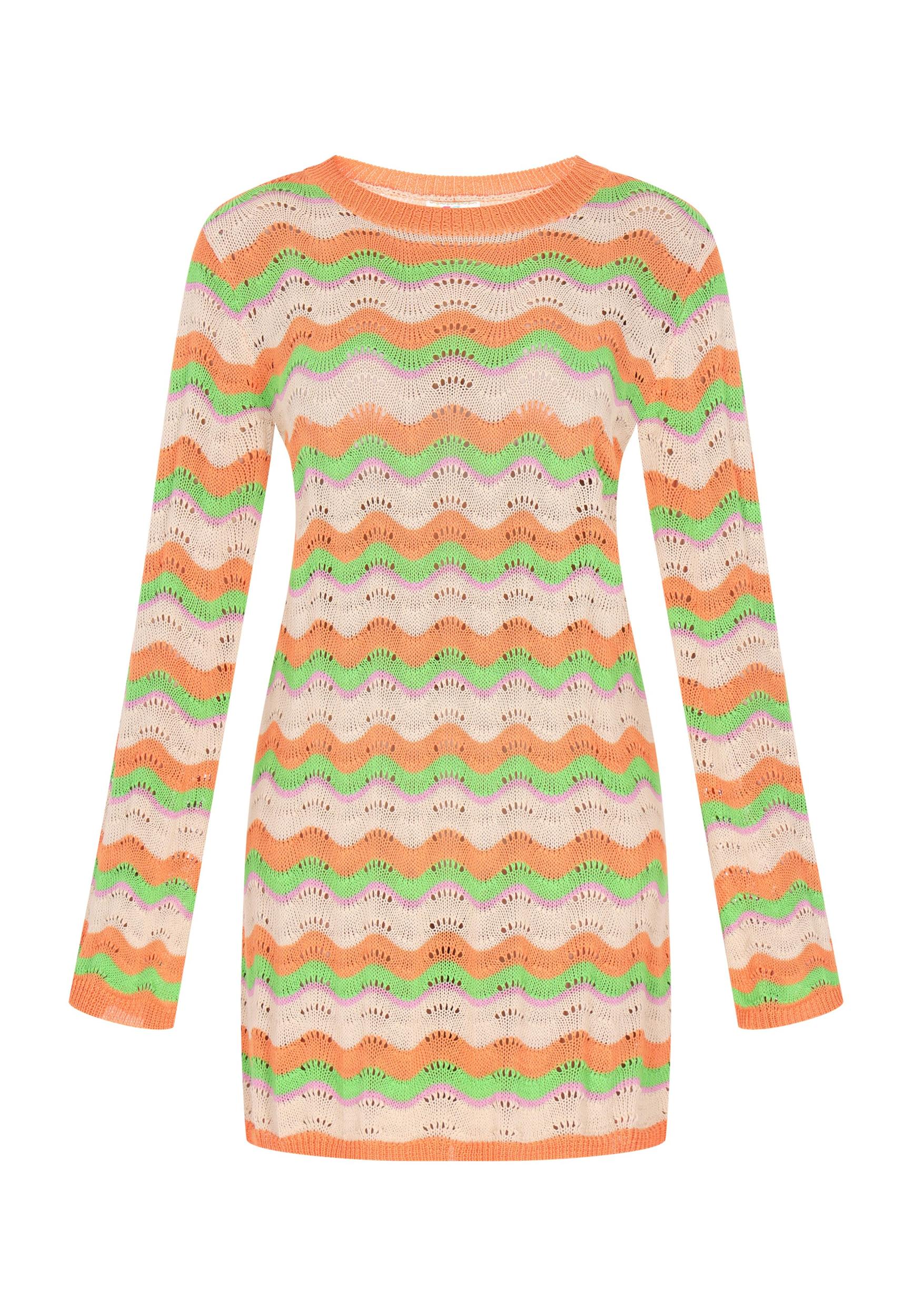 IZIA Pletena obleka 'Festival' bež / svetlo zelena / majnica / oranžna