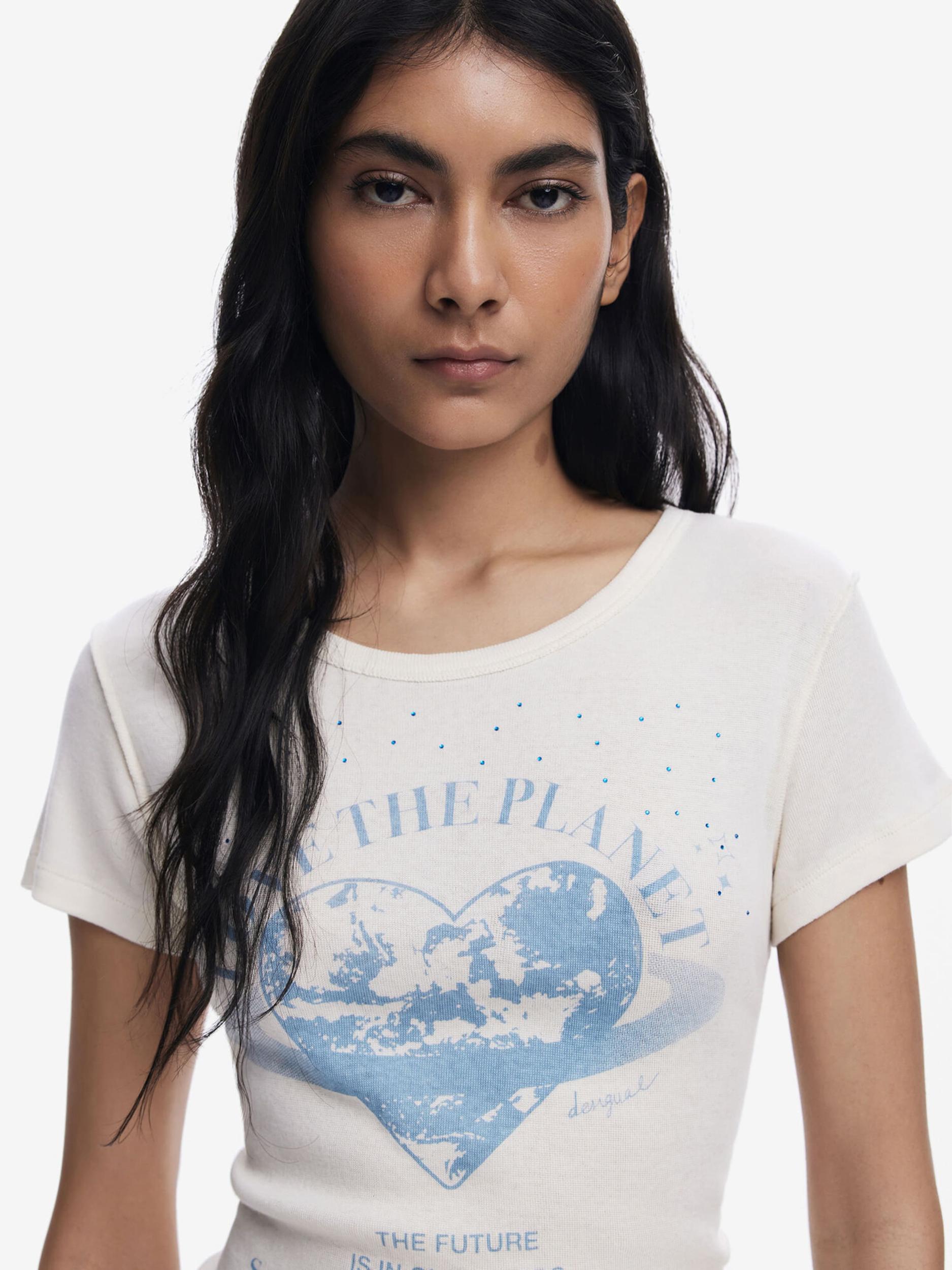 Desigual Majica 'Love the planet' modra / bela