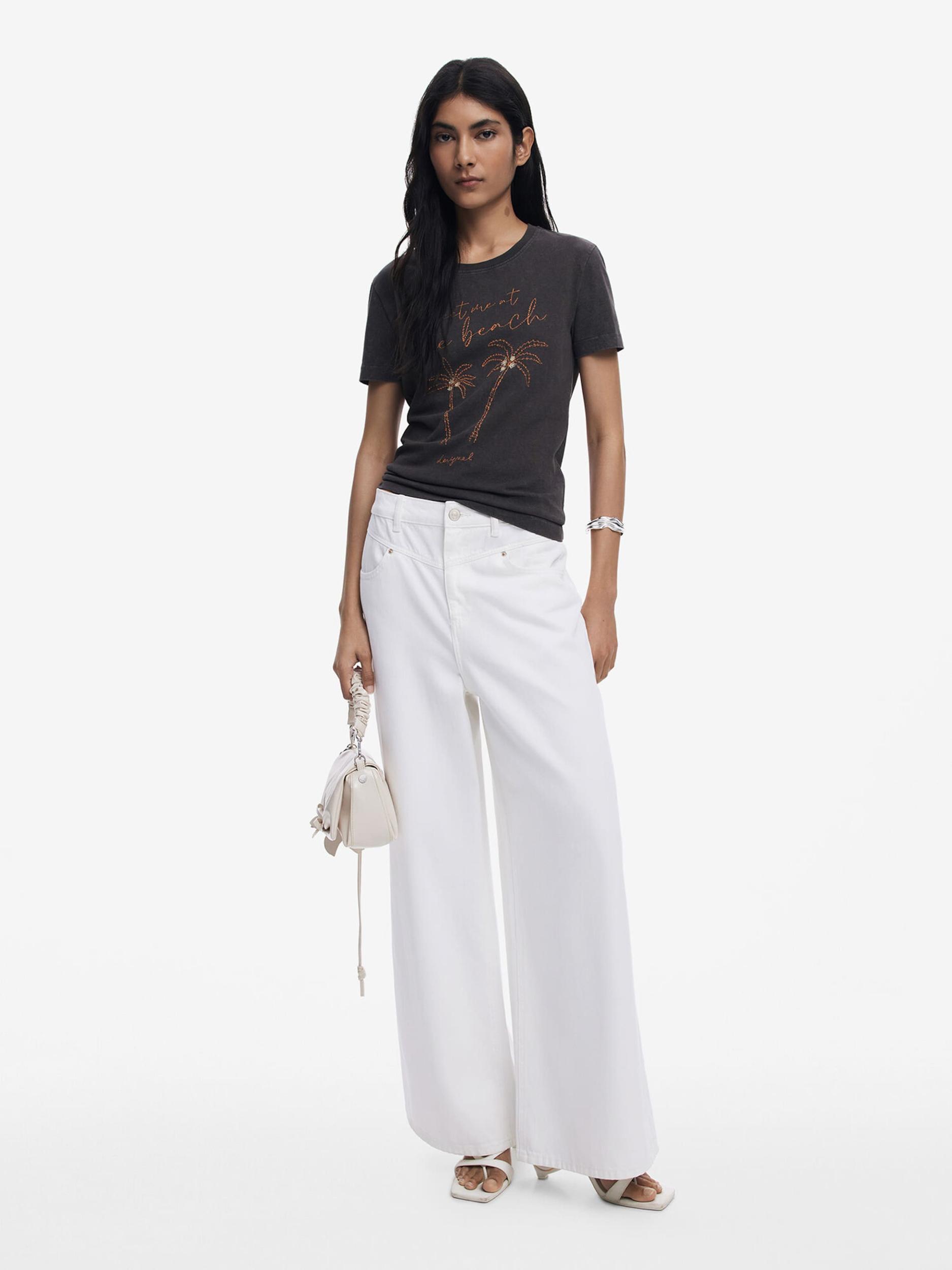 Desigual Majica 'Palm Tree' bež / oranžna / črna