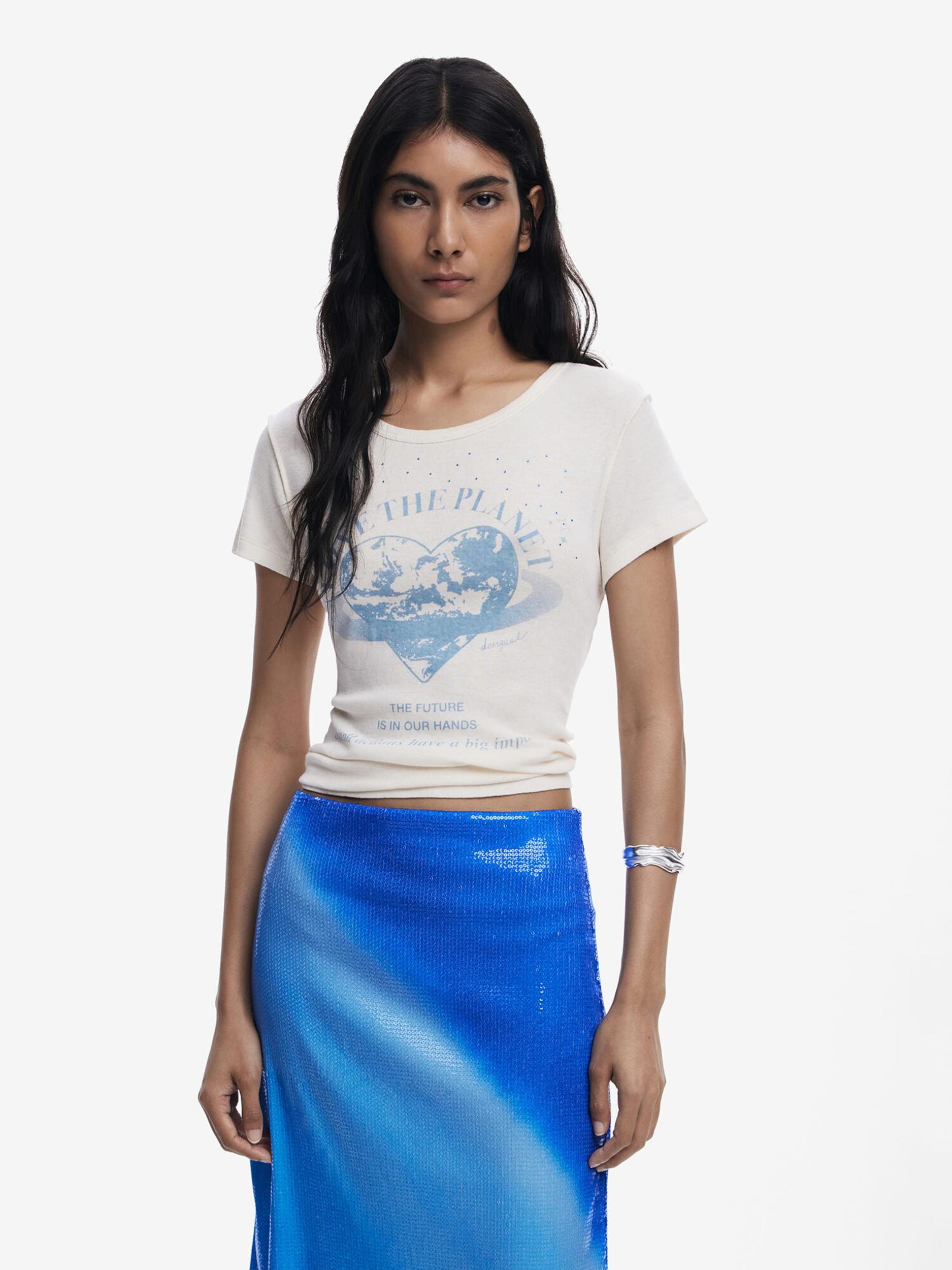 Desigual Majica 'Love the planet' modra / bela