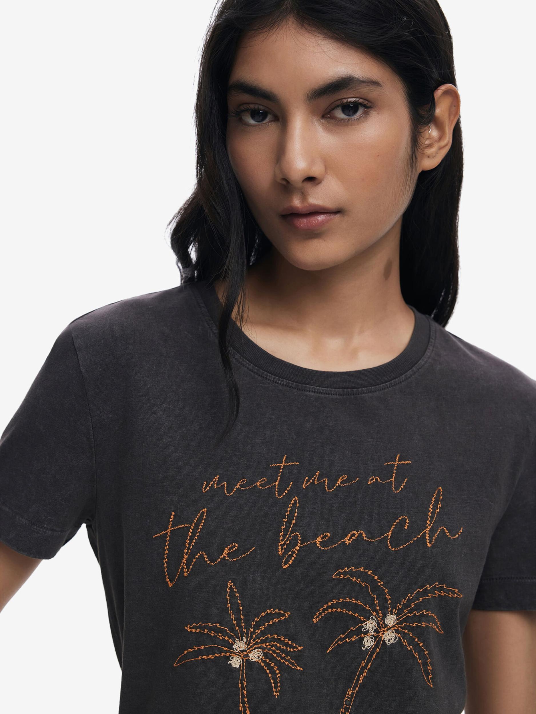 Desigual Majica 'Palm Tree' bež / oranžna / črna