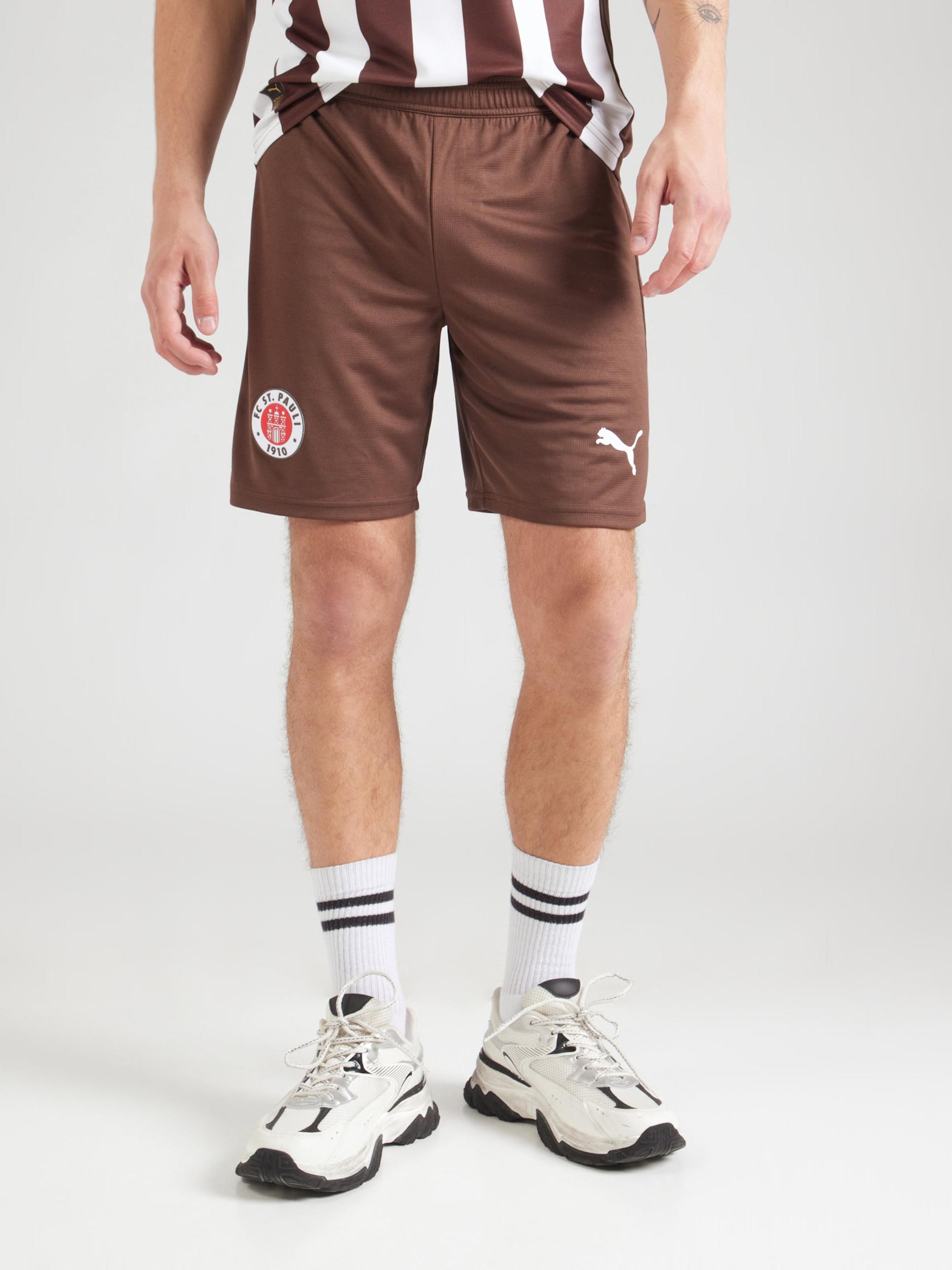 PUMA Športne hlače 'FC St. Pauli 25/26' temno rjava / krvavo rdeča / bela