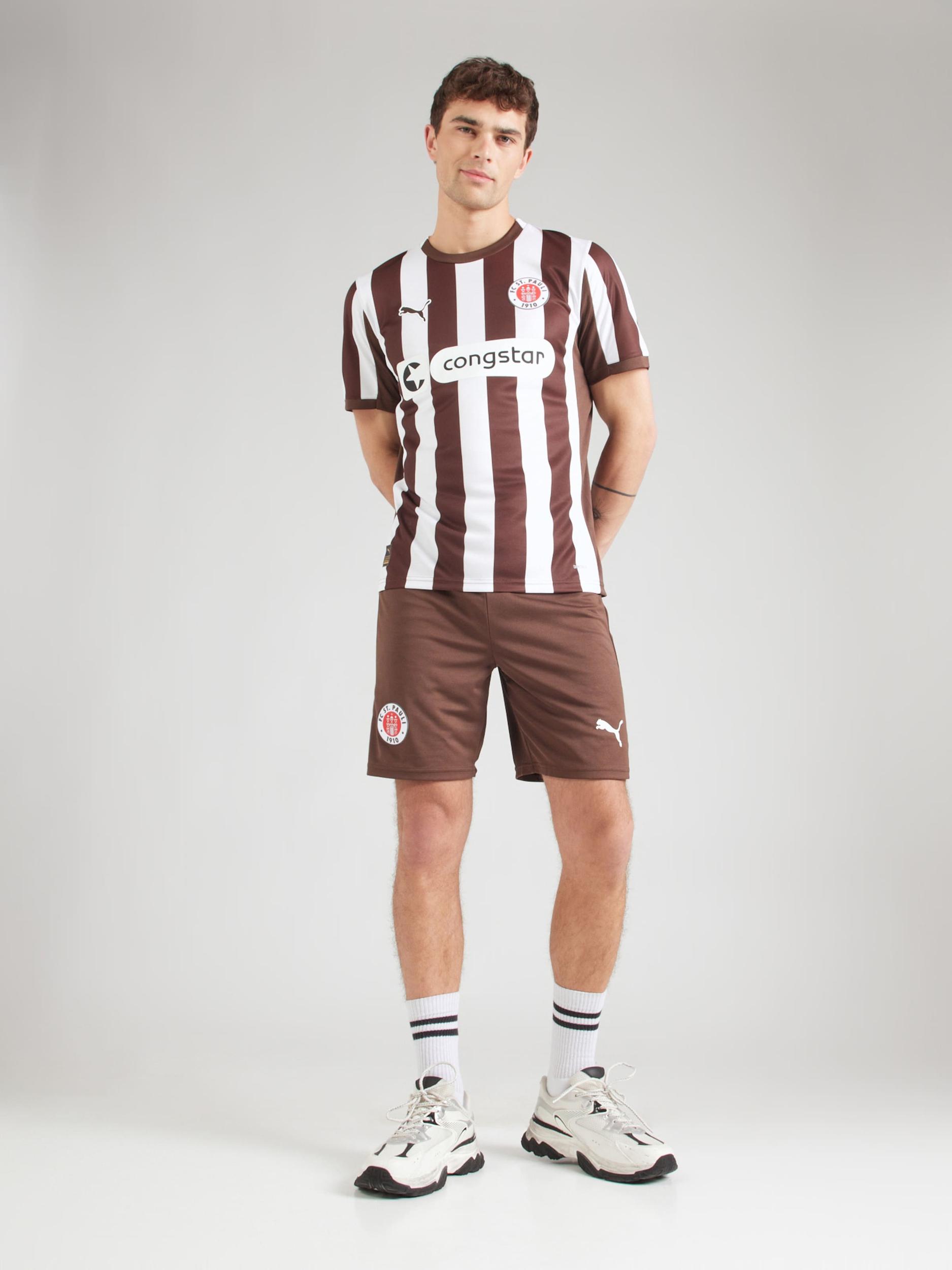 PUMA Športne hlače 'FC St. Pauli 25/26' temno rjava / krvavo rdeča / bela