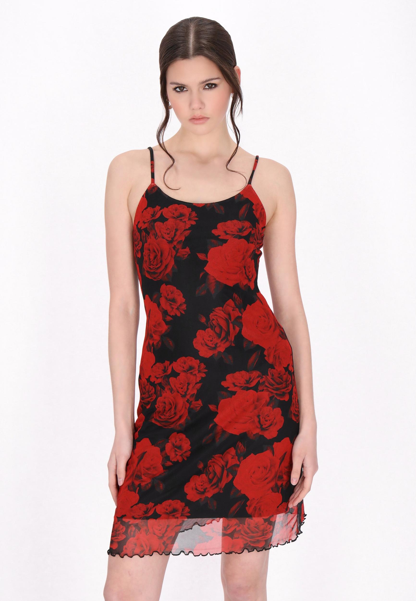 myMo ROCKS Poletna obleka 'Valentine's Day' ognjeno rdeča / črna