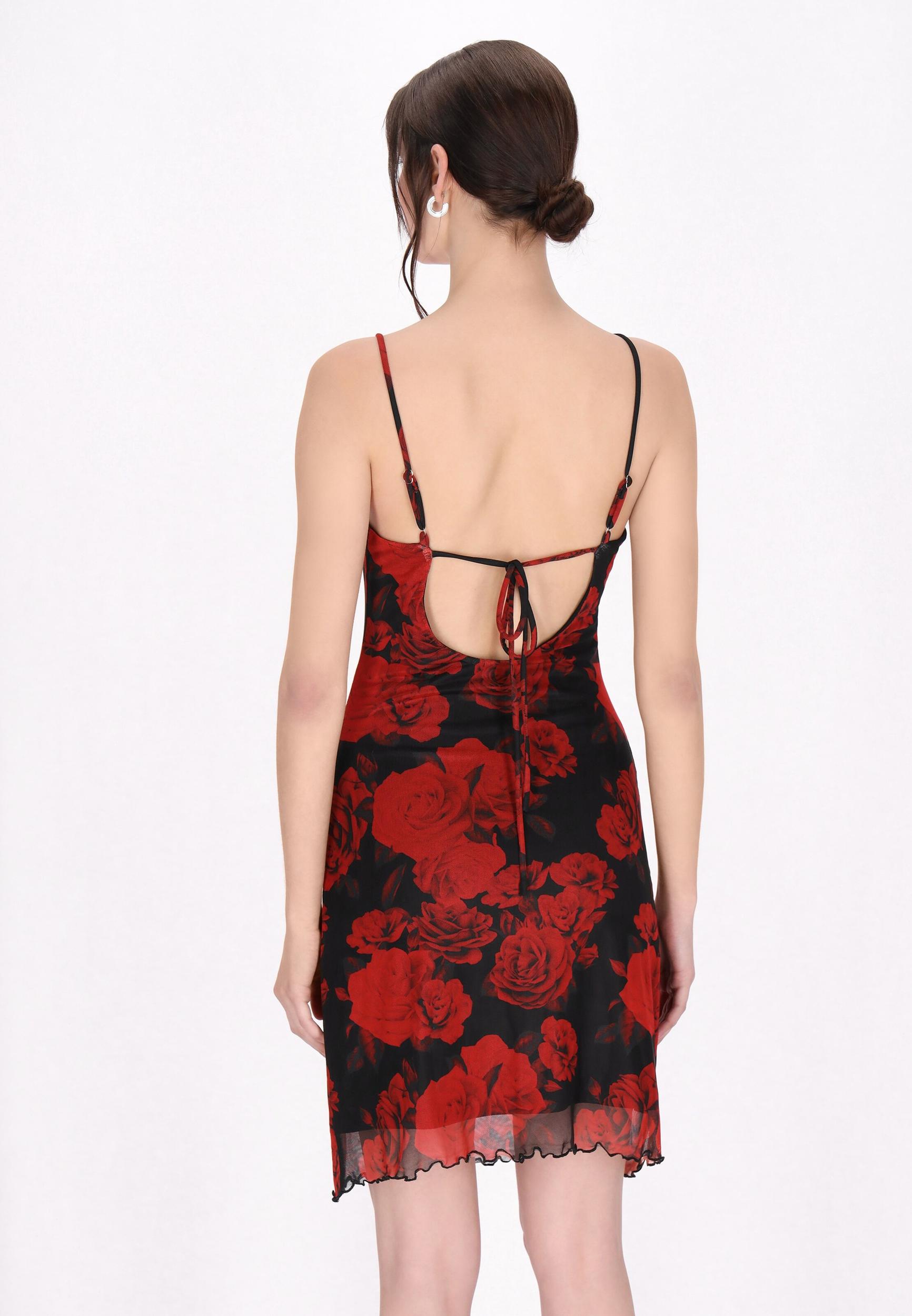 myMo ROCKS Poletna obleka 'Valentine's Day' ognjeno rdeča / črna