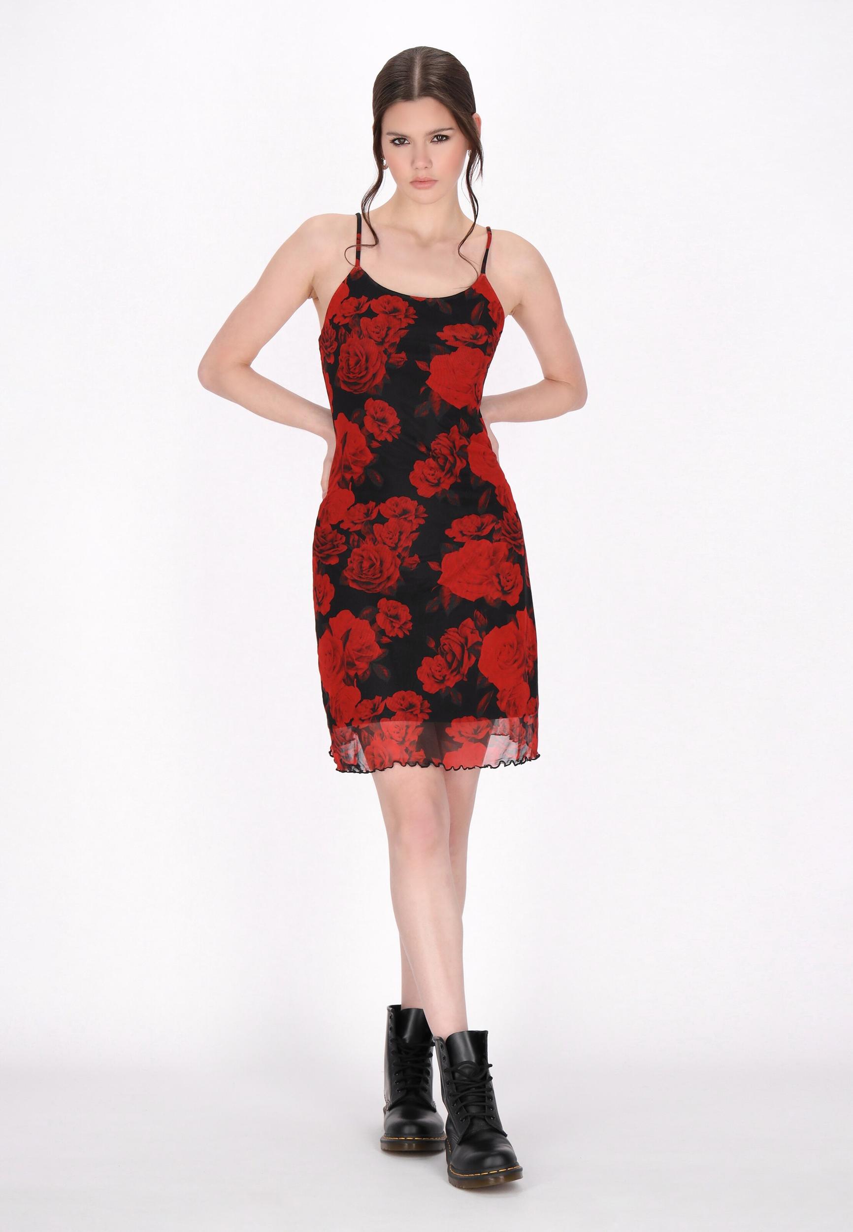 myMo ROCKS Poletna obleka 'Valentine's Day' ognjeno rdeča / črna