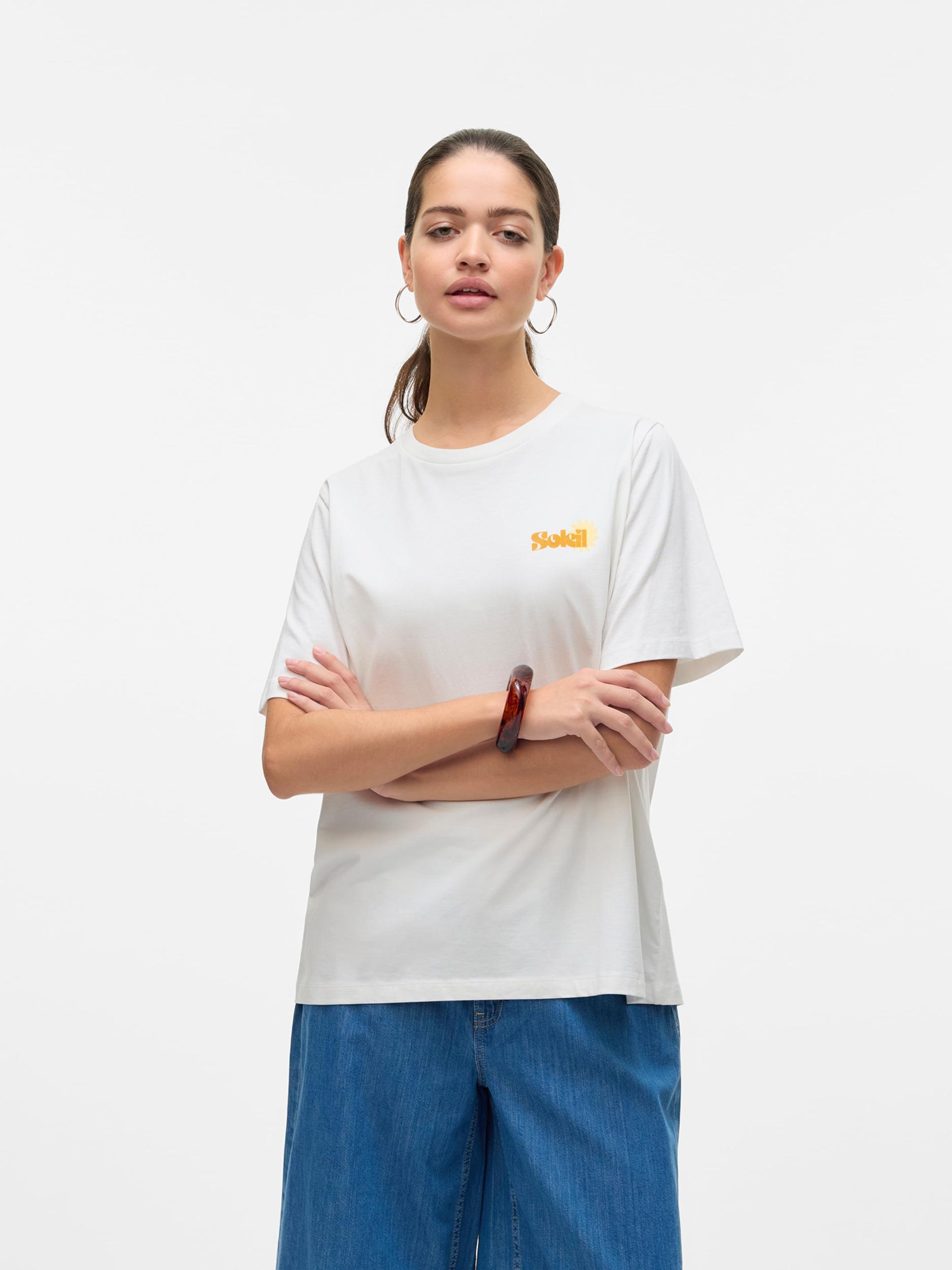 VERO MODA Majica 'VMDORIS CATY' sepija / med / bela