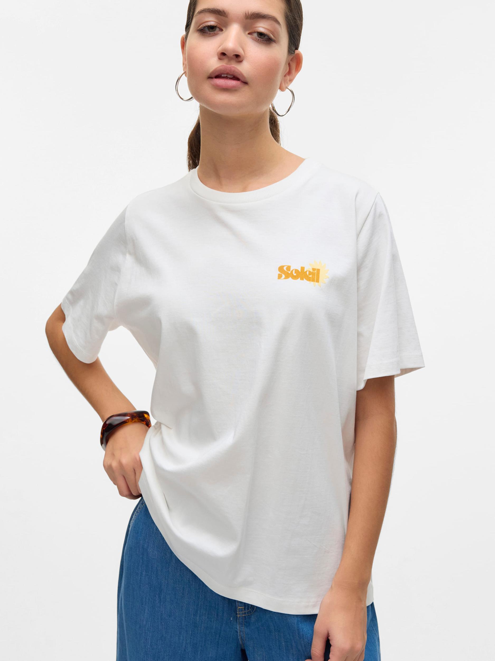 VERO MODA Majica 'VMDORIS CATY' sepija / med / bela