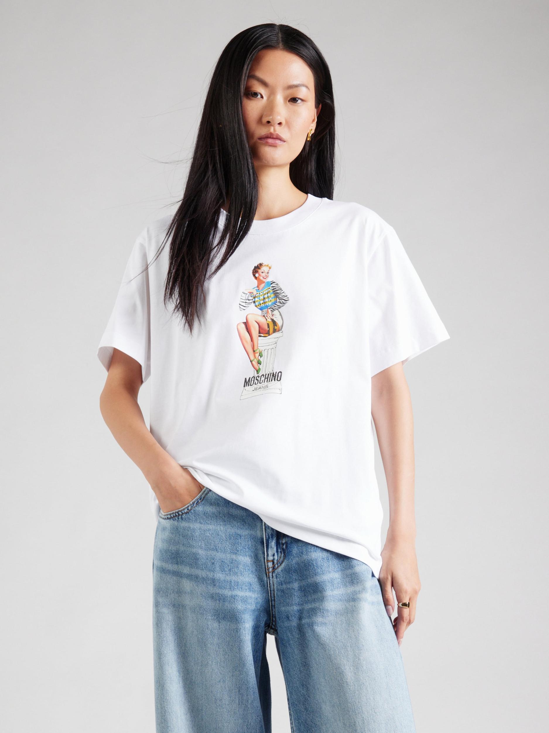 Moschino Jeans Majica svetlo modra / zlato-rumena / črna / bela