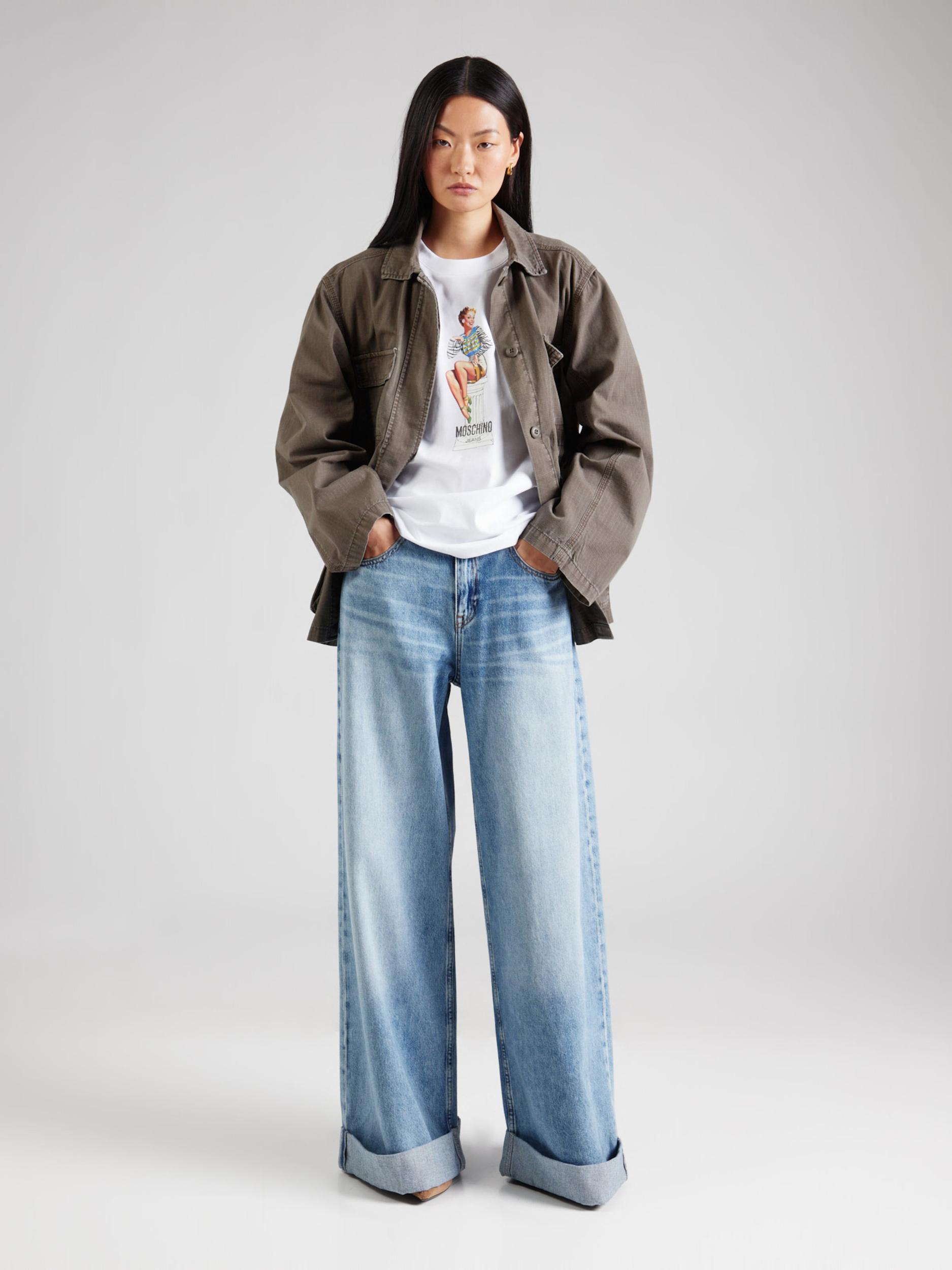 Moschino Jeans Majica svetlo modra / zlato-rumena / črna / bela