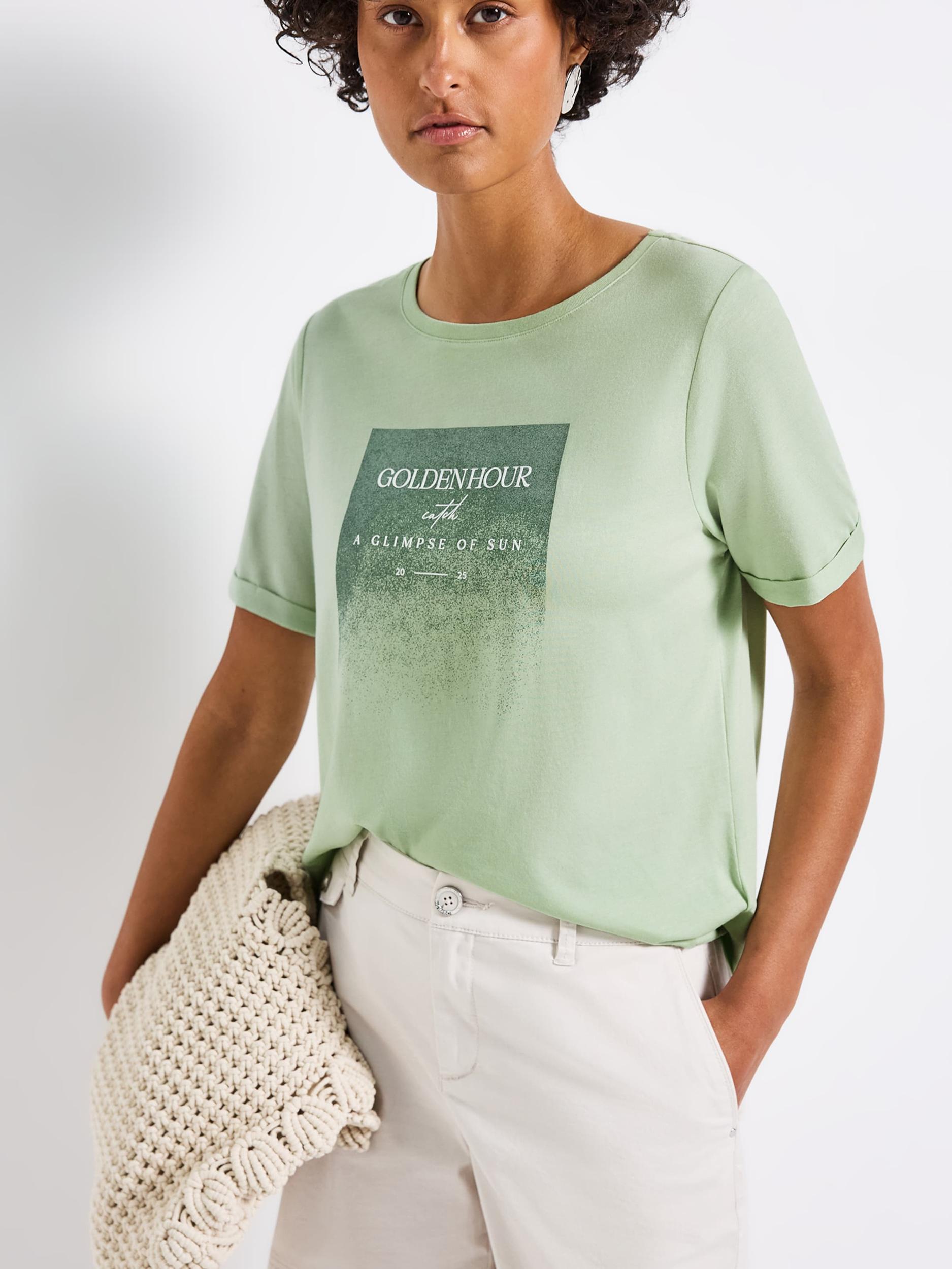 STREET ONE Majica trst / svetlo zelena / bela