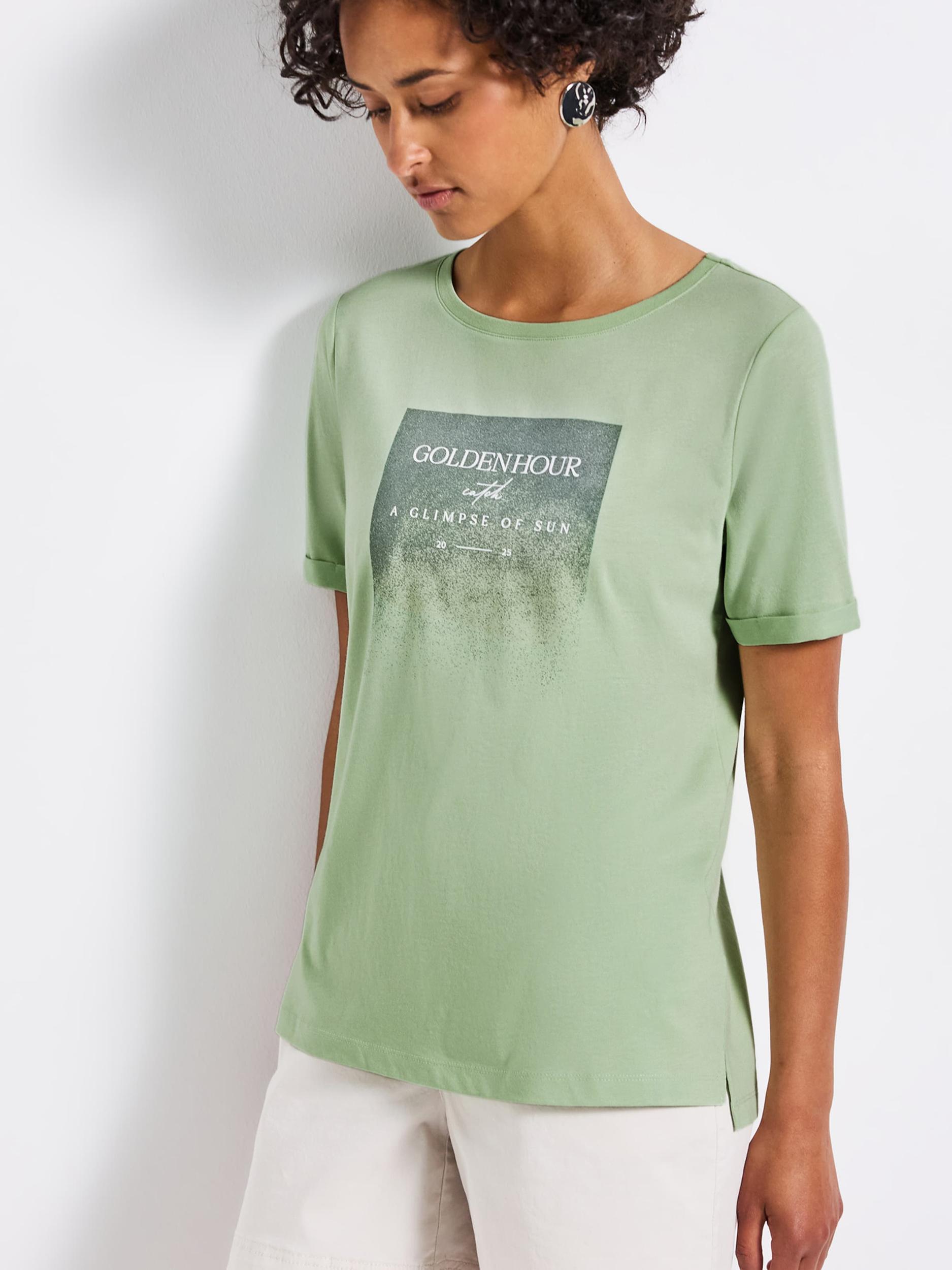 STREET ONE Majica trst / svetlo zelena / bela