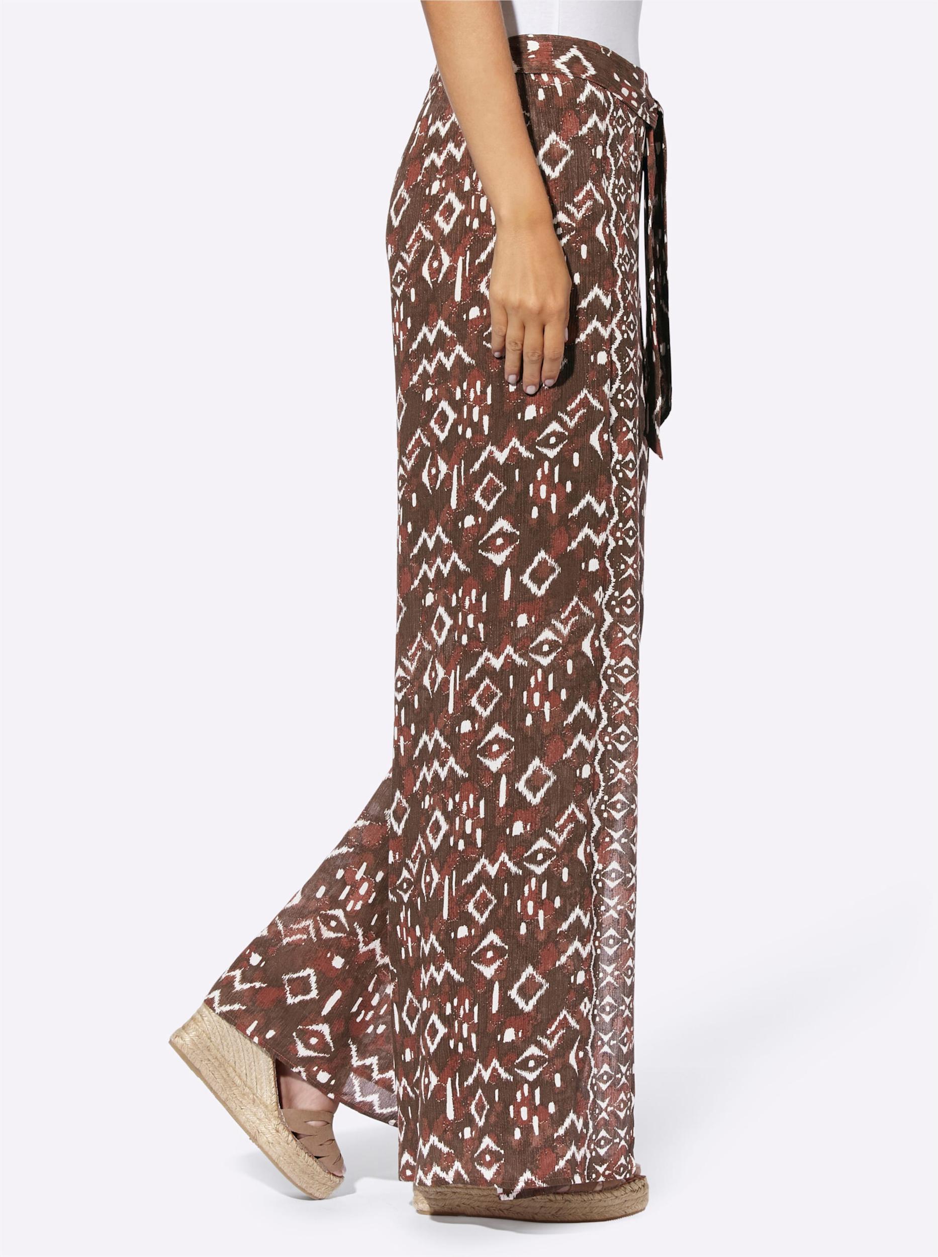 heine Hlače kostanj rjava / temno rjava / bela