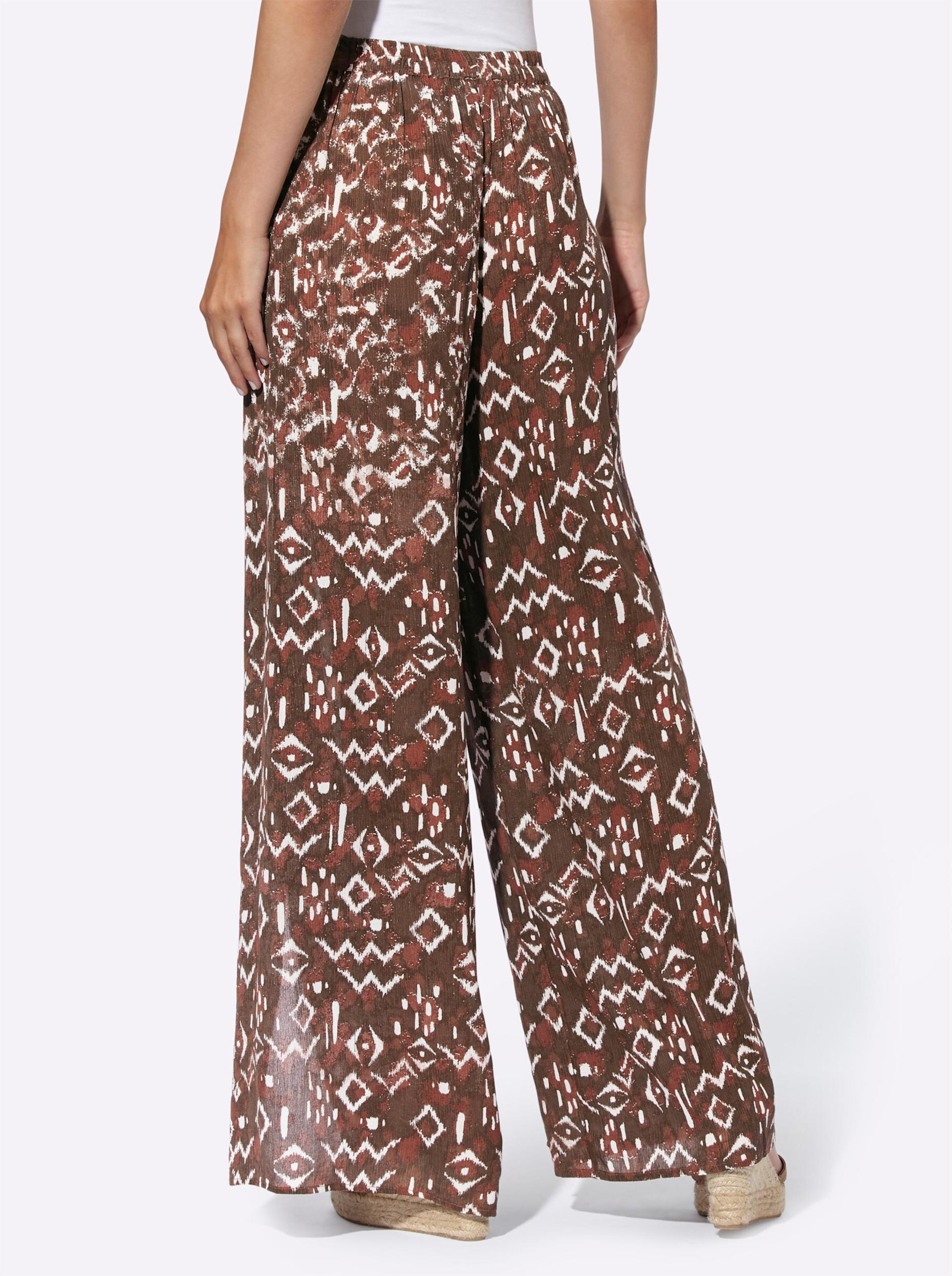 heine Hlače kostanj rjava / temno rjava / bela