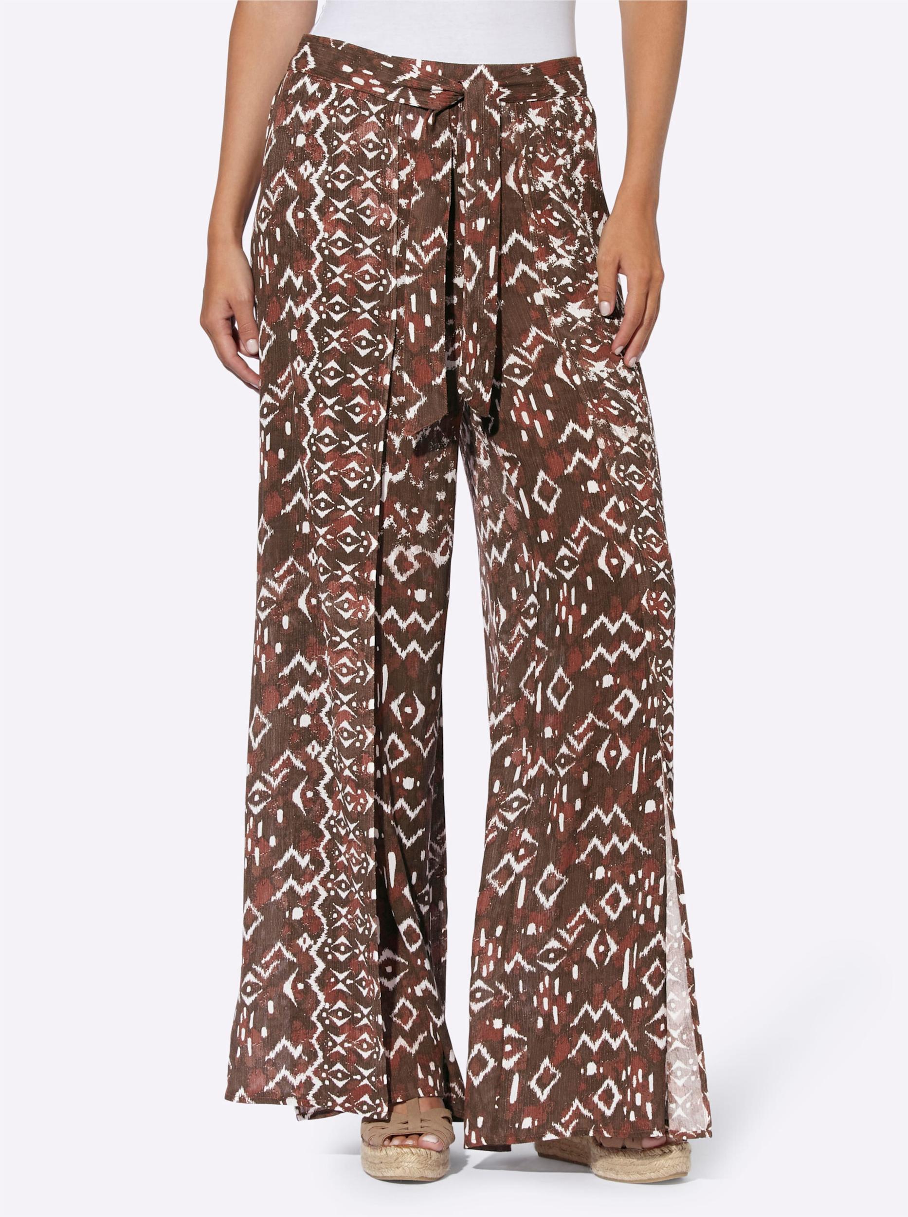 heine Hlače kostanj rjava / temno rjava / bela