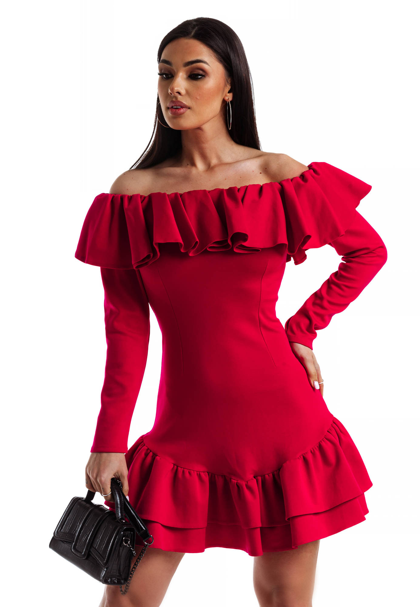 Pink dress with decorative frill at the La Diva neckline