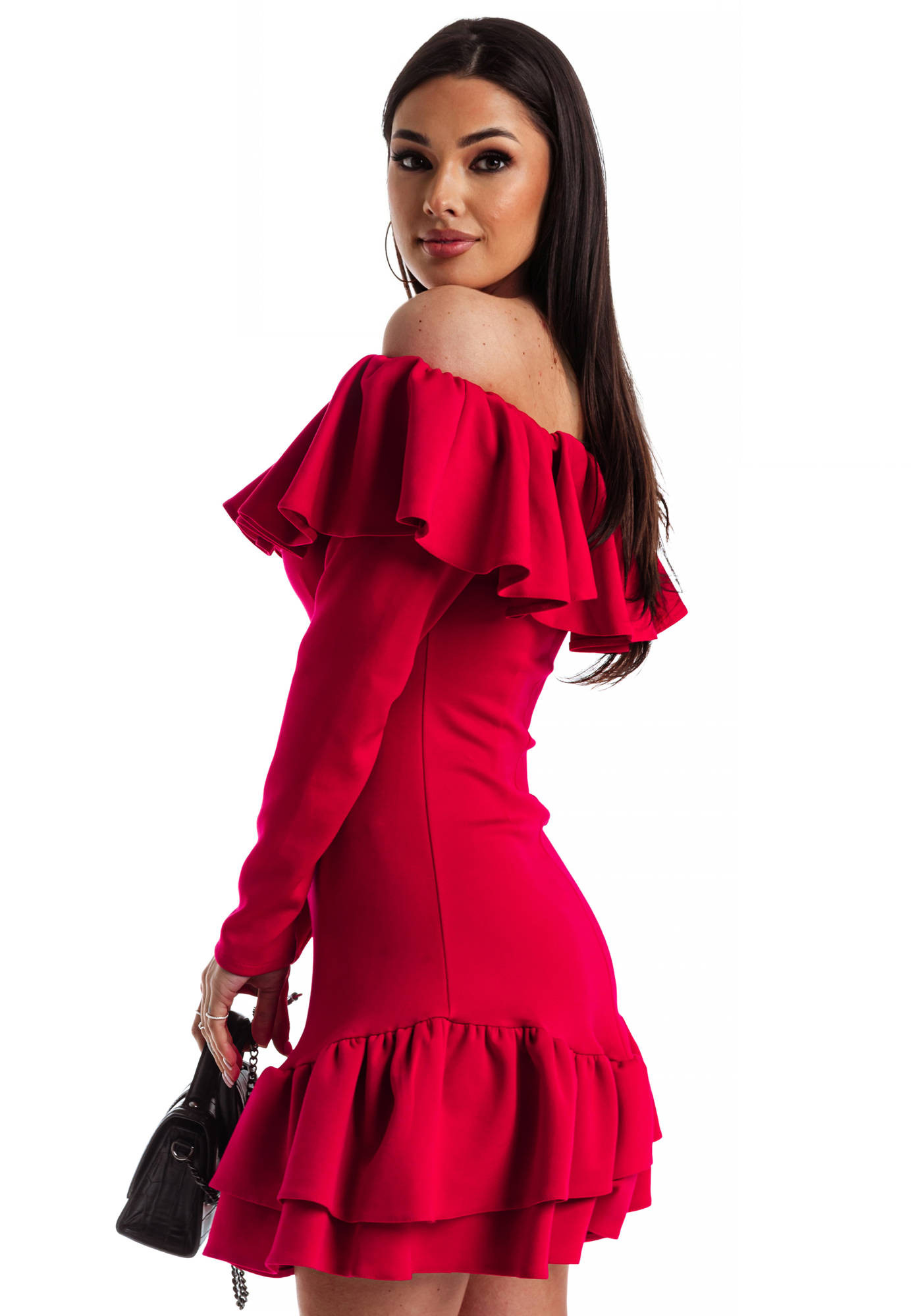 Pink dress with decorative frill at the La Diva neckline