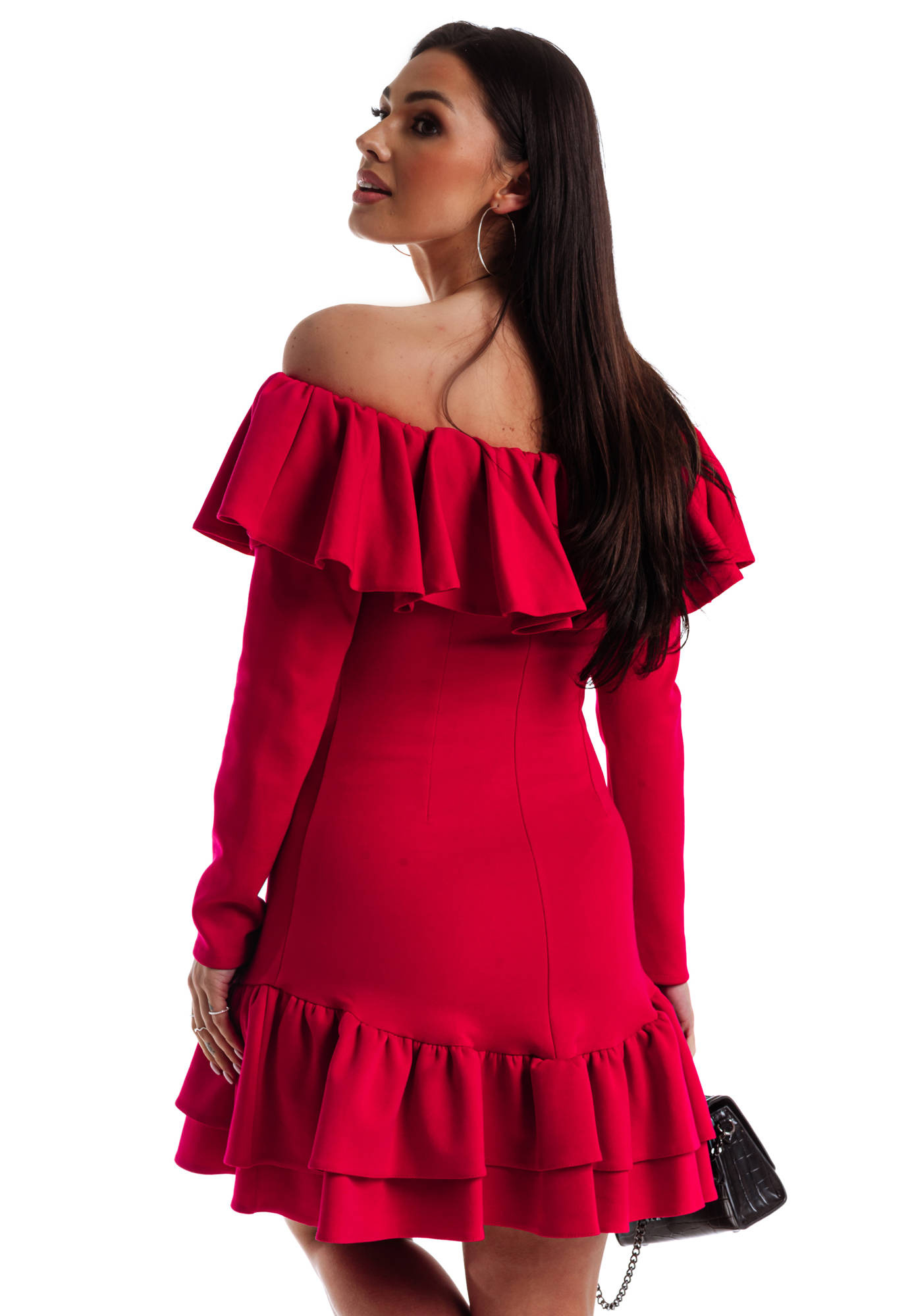 Pink dress with decorative frill at the La Diva neckline