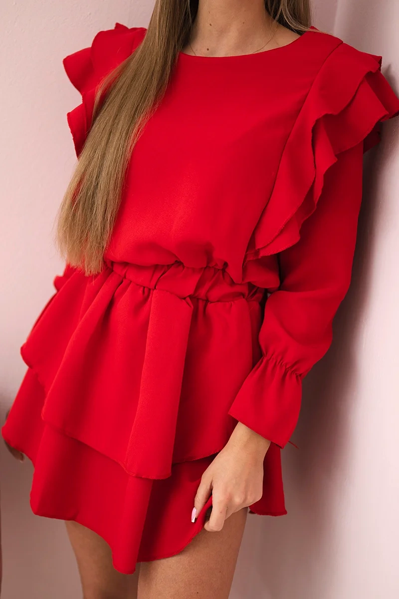 Kesi Red dress with vertical ruffles
