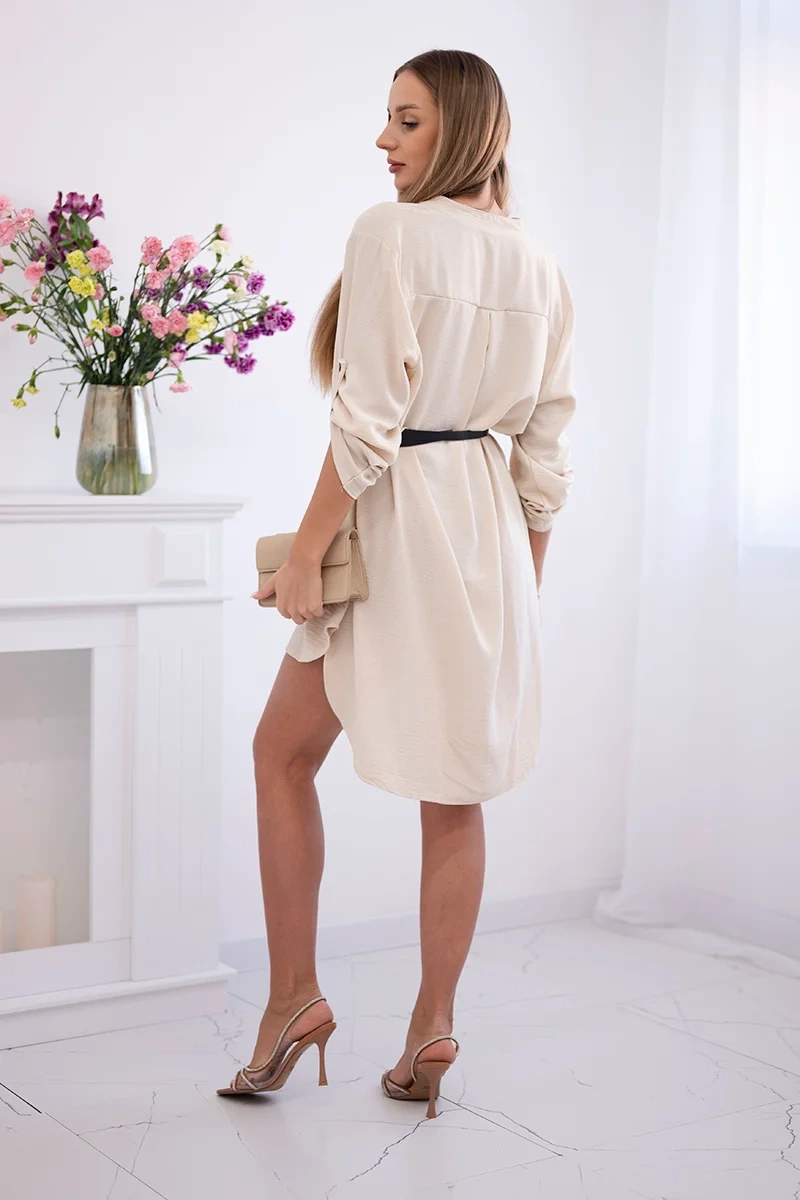 Kesi Włoski Dress with longer back and belt light beige