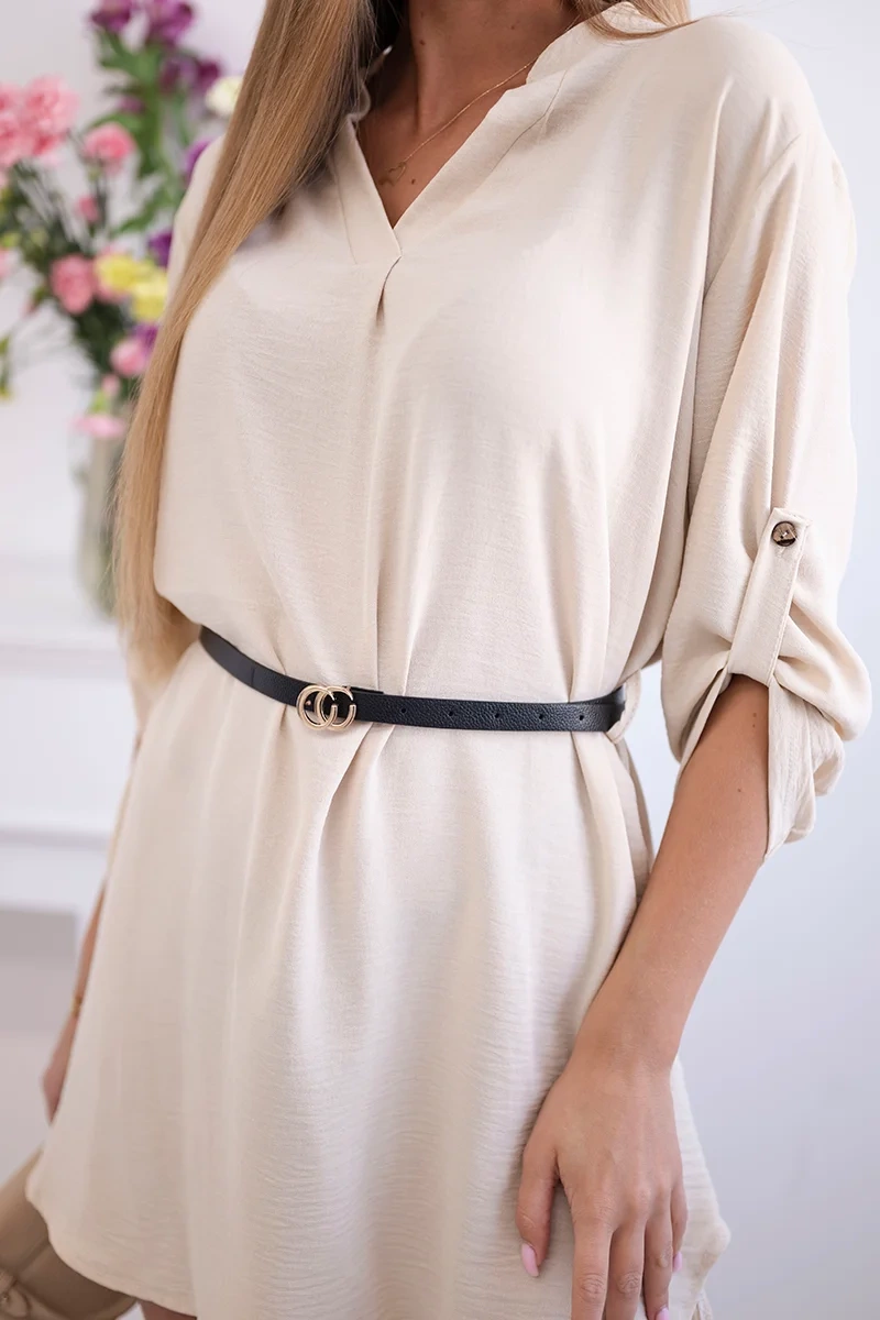 Kesi Włoski Dress with longer back and belt light beige