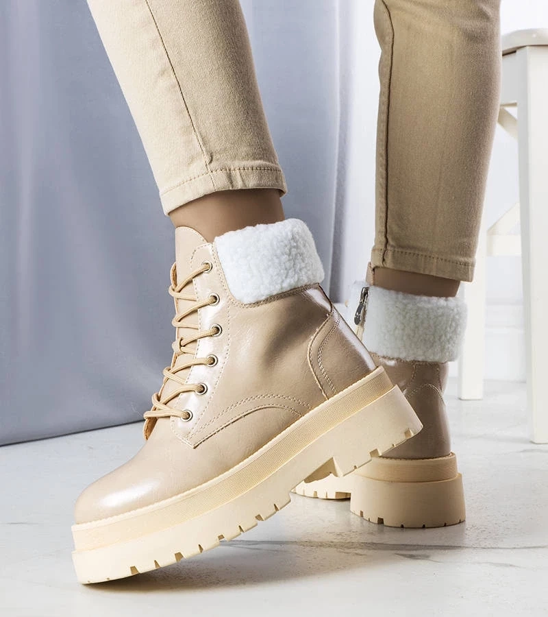Gemre Beige insulated ankle boots with shearling Bryas