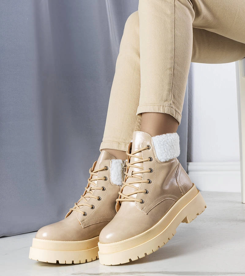 Gemre Beige insulated ankle boots with shearling Bryas