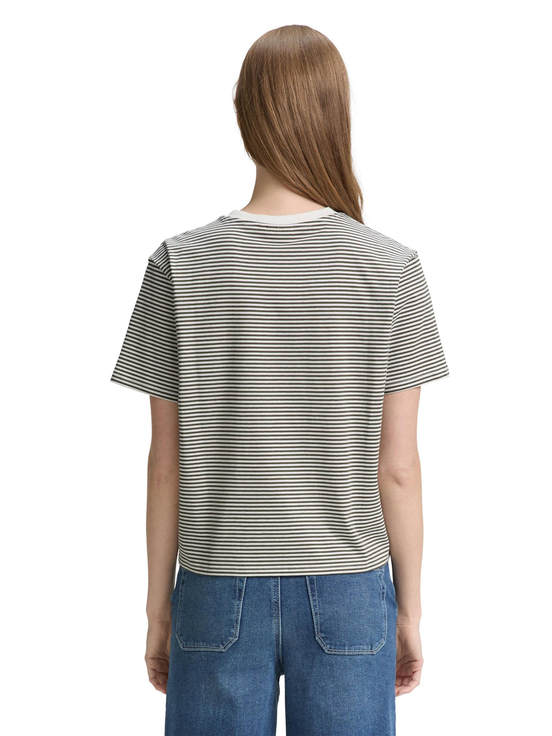 TOM TAILOR DENIM Majica temno zelena / bela