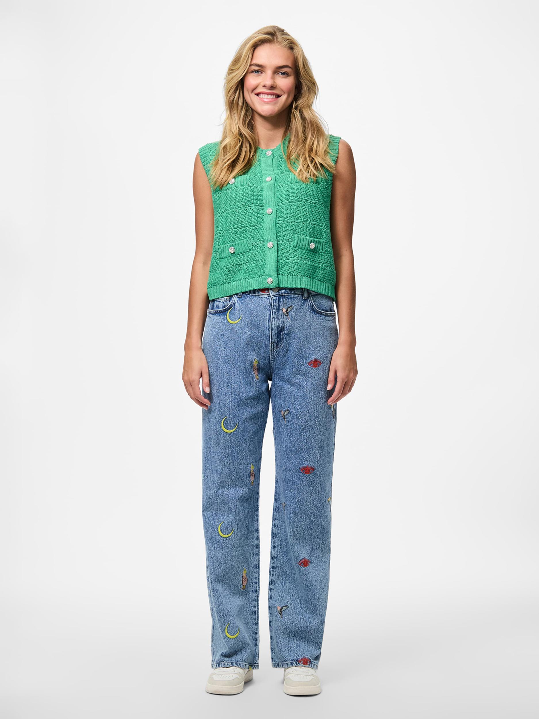 PIECES Kavbojke 'PCJidi' moder denim / limona / temno rdeča