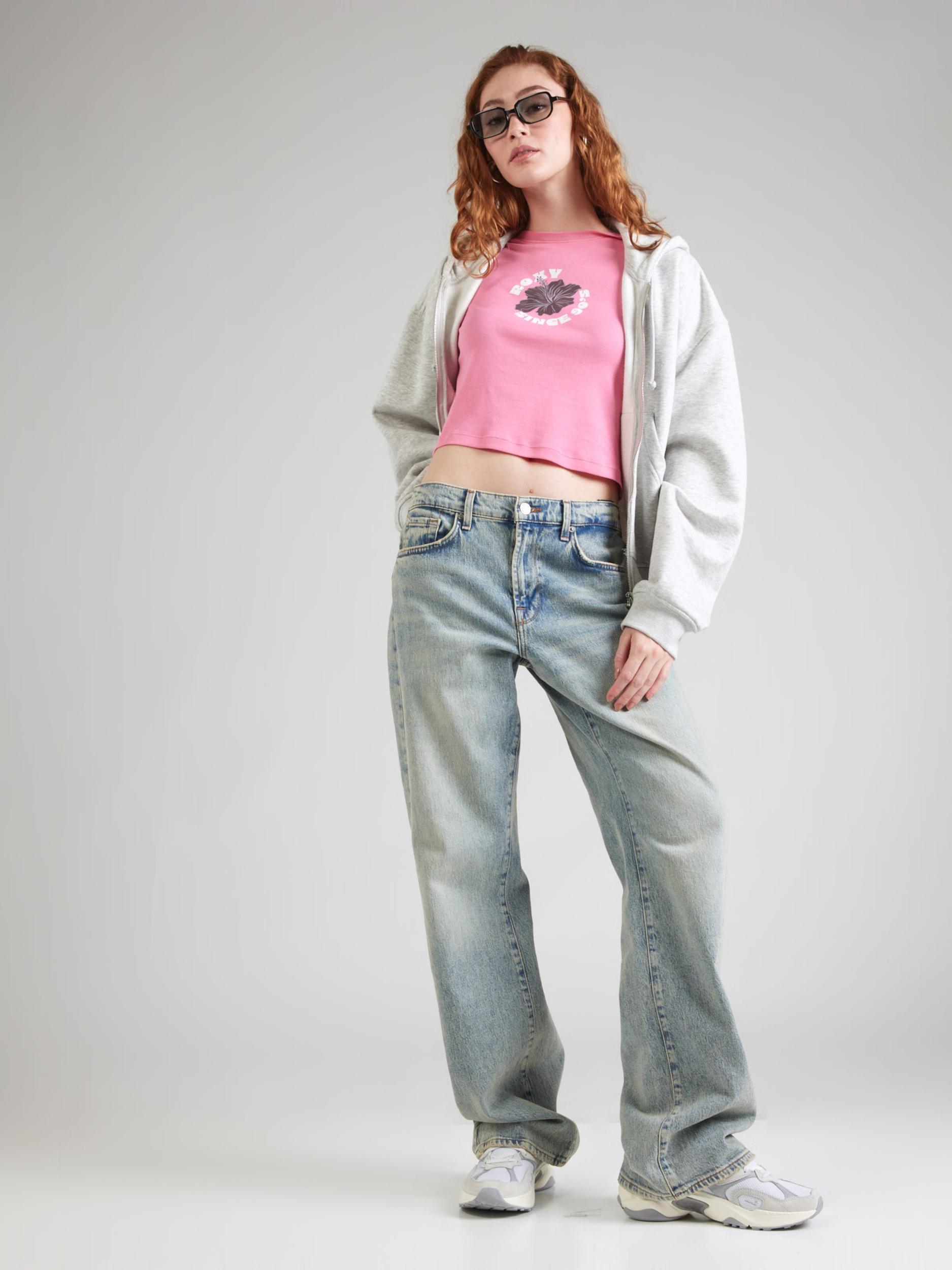 ROXY Majica 'BEACH LOVE' majnica / ciklama / svetlo roza / bela