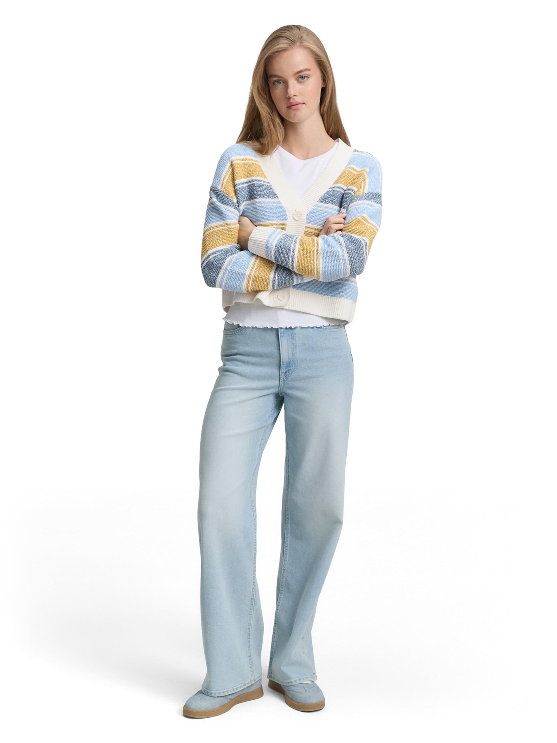 TOM TAILOR DENIM Pletena jopa svetlo modra / temno modra / gorčica / bela