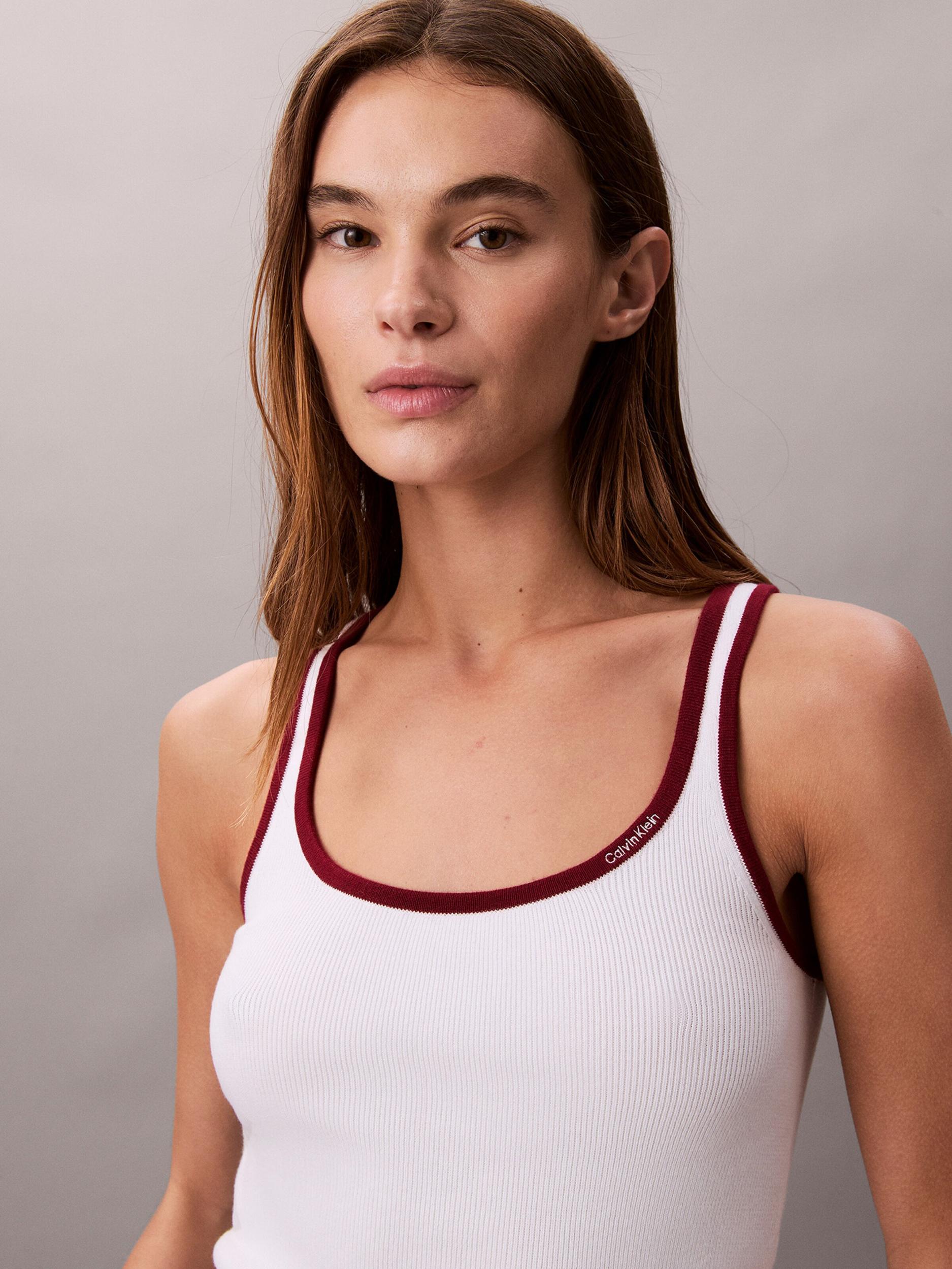 Calvin Klein Jeans Top temno rdeča / bela