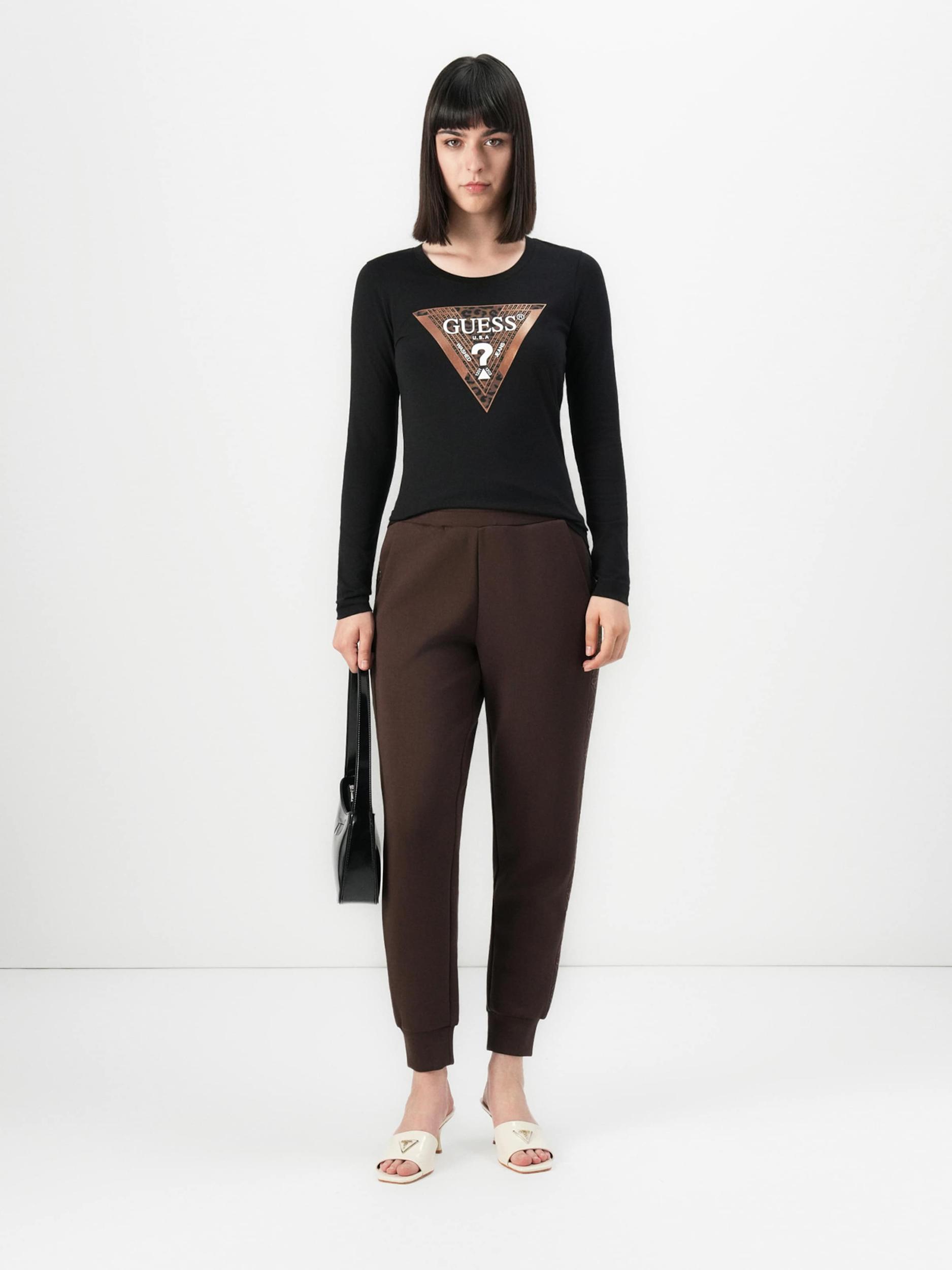 GUESS Majica temno rjava / črna / off-bela
