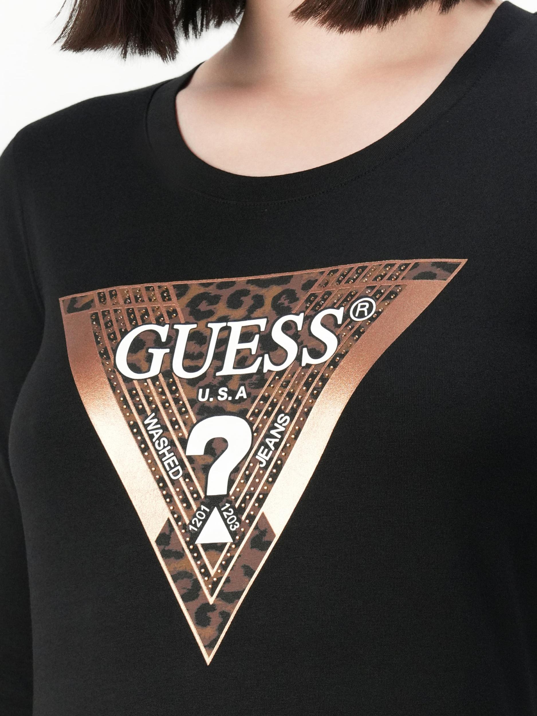 GUESS Majica temno rjava / črna / off-bela