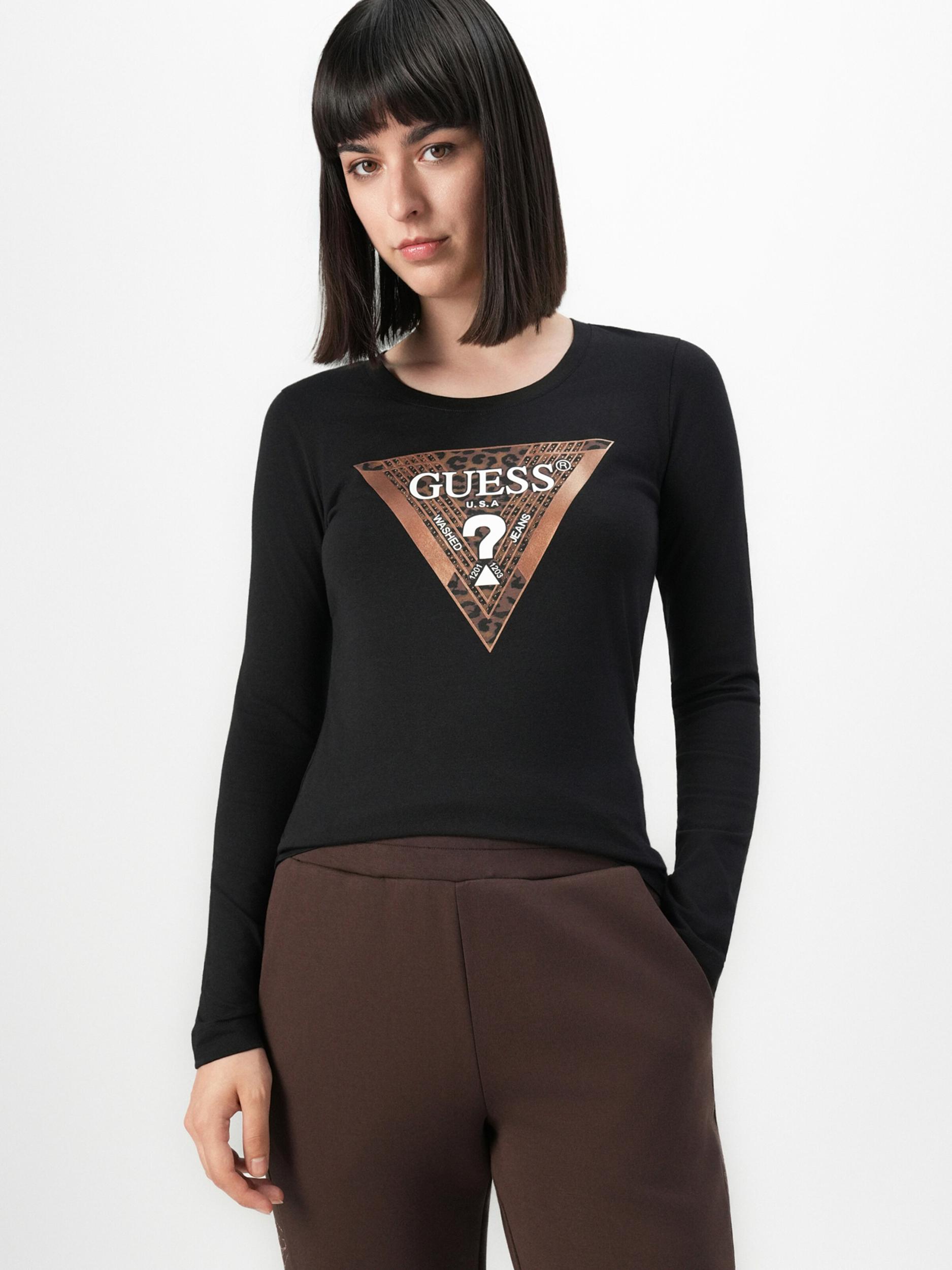 GUESS Majica temno rjava / črna / off-bela