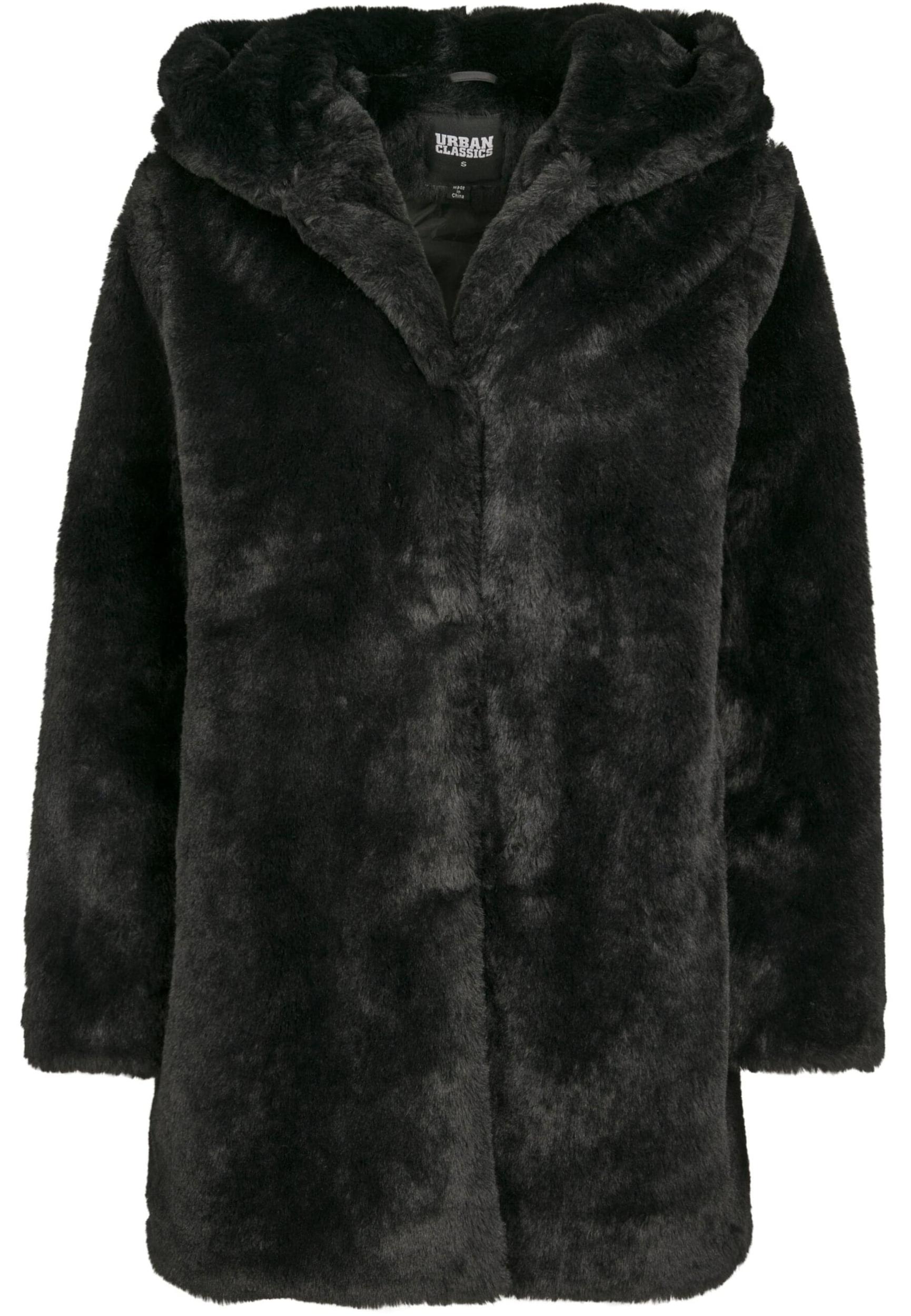 Urban Classics Prehoden plašč ' Ladies Hooded Teddy Coat ' črna
